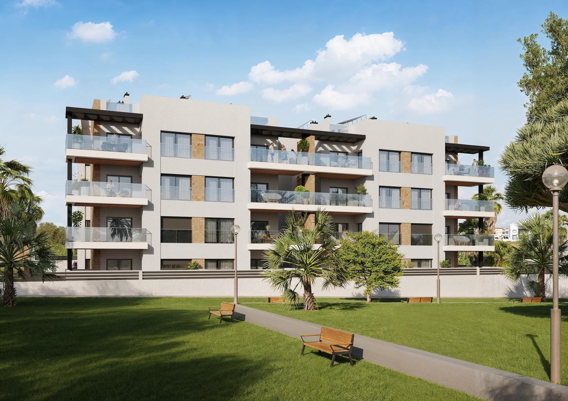 New Scandinavian Style Homes in Aguas Nuevas TorreviejaExclusive New Residential DevelopmentWelcome to this exciting new residential project located in Aguas Nuevas, one of the most desirable areas of Torrevieja. This modern development offers a total of 31 homes, including 16 stylish apartments and 15 spacious villas, all designed with high quality materials and layouts adapted to contemporary Mediterranean living. The project combines comfort, design and an excellent location close to the sea and all daily services.Scandinavian Inspired Design and Natural LightThe homes are inspired by Scandinavian architecture, featuring open plan interiors, clean lines and large windows that flood every space with natural light. This design creates bright, airy and welcoming homes with a strong sense of space and comfort, ideal for both permanent living and holidays on the Costa Blanca.Modern Apartments with Private Outdoor AreasThe apartments offer 2 bedrooms and 2 bathrooms, including a master bedroom with ensuite bathroom. Ground floor units enjoy private gardens, while middle floor apartments and penthouses feature generous terraces perfect for outdoor dining and relaxation. All apartment blocks are equipped with lifts, ensuring comfort and accessibility for all residents.Spacious Villas with Private PoolThe villas offer 3 bedrooms and 3 bathrooms distributed over two floors plus a private solarium. Each villa includes a private swimming pool and underfloor heating powered by aerothermal energy, providing comfort and energy efficiency throughout the year. These homes are ideal for those seeking privacy, space and a premium lifestyle close to the beach.Quality Features and Communal AreasAll homes include electric blinds, armored entrance doors, fully fitted bathrooms with furniture, mirror and electric towel rail, aerothermal system for hot water, fully installed ducted air conditioning, private parking and an interior lighting pack. The communal areas include a beautiful swimming pool, a fully equipped gym and convenient parking spaces for cars and bicycles, encouraging an active and relaxed lifestyle.Prime Location in TorreviejaAguas Nuevas is a well established residential area known for its excellent infrastructure, supermarkets, restaurants and proximity to the coast. The beach is just 0.8 km away, while the lively center of Torrevieja with its promenade, marina and leisure options is only a few minutes by car or bus. The area enjoys a healthy Mediterranean climate and is surrounded by natural spaces and salt lakes.Distances to Points of InterestBeach 0.8 kmTorrevieja Marina 3 kmLa Mata Beach 2.5 kmLas Salinas Natural Park 2 kmVillamartin Golf 10 kmAlicante Airport 42 kmYour New Home on the Costa BlancaThis new development in Aguas Nuevas offers an excellent opportunity to purchase a high quality home at a competitive price in one of Torrevieja’s most sought after areas. Contact us today to receive more information or arrange your visit and secure your new home by the Mediterranean.