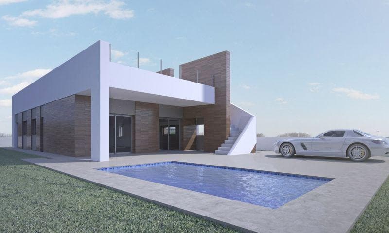 MODERN VILLA BETWEEN SEA AND MOUNTAINS Fantastic new built Villa built on a plot of 400m2 in Aspe. The villa has a constructed area of 140.17m2, on one floor, with a porch of 19.20m2, a living-dining-kitchen of 41.50m2, 3 bedrooms, 2 bathrooms, a gallery. Included in the price: Appliances: hob, oven, extractor, dishwasher, fridge and washing machine. Air conditioning with heat pump, installation + machine Bathrooms with bathroom furniture with mirror, shower enclosure and taps Kitchen with white furniture and national granite Interior LED throughout the house and on the porch Double glazing, interior doors and white fitted wardrobes. Pavement around the house and swimming pool and car parking area, gravel, lawns and plants. Vehicle door automatic door and pedestrian door. Pool If you are looking for a quiet environment, close to typical Spanish villages, surrounded by mountains and about 30 minutes from the sea, this is your home!