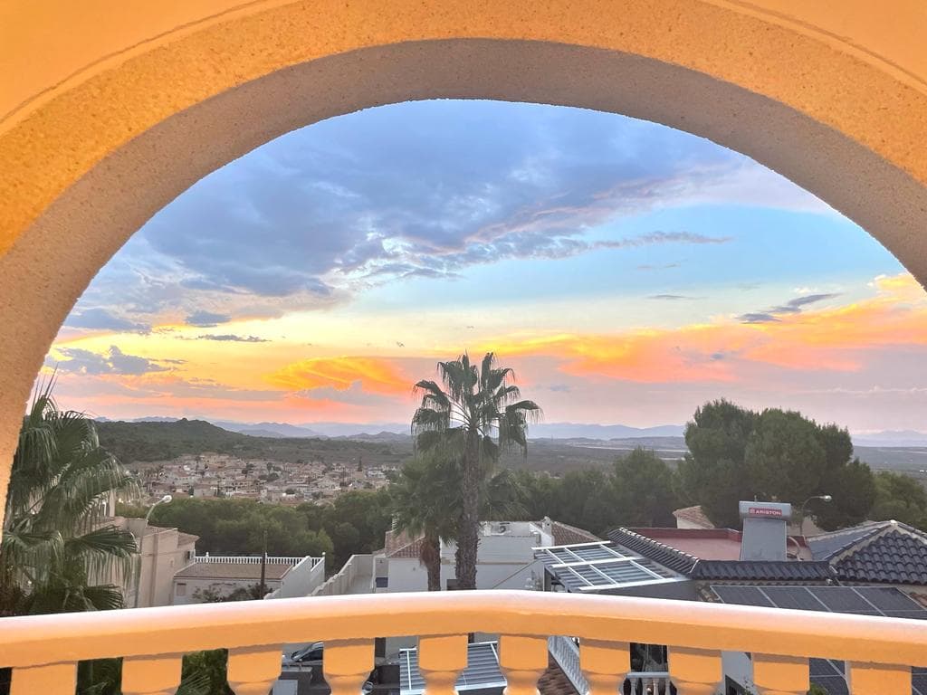 Nowadays it's very hard to find a house with a better view! This detached villa with private pool, built on two levels, offers 4 bedrooms, 3 bathrooms, off-street parking, solarium and a fantastic outdoor chill-out/dining/bbq area on the outskirts of San Miquel de Salinas (Las Comunicaciones ).

 The upper floor is at street level and consists of a kitchen, living-dining room, 2 bedrooms (one currently used as a walk-in closet) and 2 bathrooms (one en-suite to the master bedroom). The lounge has a wood burning stove and access to a semi-circular terrace with fantastic mountain views.

 The lower floor is accessible from inside the house via a wooden staircase from the upper floor and has 2 more bedrooms, bathroom, living room and storage room.

 An additional covered garden terrace and swimming pool are accessible via the living room on this floor.

 To the side of the property is off-street parking, a sitting area and an outdoor BBQ kitchen for quiet enjoyment, cooking and entertaining! There are several outdoor terraces so you're always spoiled for choice!

 An external staircase leads to the solarium with fantastic views.

 The property is just a short drive from downtown San Miguel de Salinas, golf courses, beaches and shopping malls. If you are looking for a luxury property in a great location with breathtaking views, this could be for you! , so please contact us directly if you are interested in viewing it and discussing how it could be yours!

 This fantastic home is offered for sale by Villas Fox, appointed directly by the owners. We have by far the best selection of properties in the San Miguel de Salinas area. Our office is located on the San Miguel ring road (Ronda Oeste) between the Repsol petrol station and the Masymas supermarket.

 San Miguel de Salinas

 San Miguel de Salinas is a very popular Spanish town just 15 minutes drive from the beaches of Mil Palmeras, Campoamor, Cabo Roig, La Zenia, Torrevieja, La Mata, Guardamar etc. Sierra Escalona Park right on our doorstep. You can walk and cycle for miles along the canal that runs right next to the town.

 There is a good local taxi service and buses run to Torrevieja, Orihuela and Murcia several times a day. Alicante and Murcia airports are both around 40 minutes' drive away. The local internet company offers reliable and fast (fiber) internet connections. San Miguel is a place where you can enjoy traditional Spanish life and culture without sacrificing the benefits of first class facilities and amenities. It's also a really friendly place that we think you'll love!