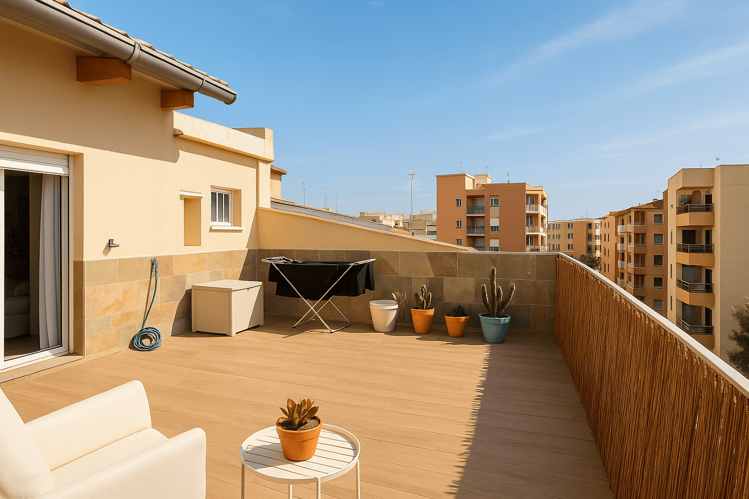 This apartment is situated in calle Lepanto, only 600 meters from the central beach of Guardamar del Segura. Walking distance to all amenities. 

3 - apartment building without elevator. This apartment has a total constructed area of 81 m2 according to land registry and 30 m2 of uncovered terrace facing South. 

2 bedrooms, 1 large bathroom , cozy living room with fireplace and open kitchen. The building was constructed in 1980, but the flat was recently renovated. Large closed garage (98m2) for up to 4 cars is included in the price. Part of it could be used as a large storage. 

Taxes and purchase expenses are not included in the price. There is a possibility to purchase a garage for up to 3 cars in the same building. Please feel free to contact us to request more information or to book a viewing.