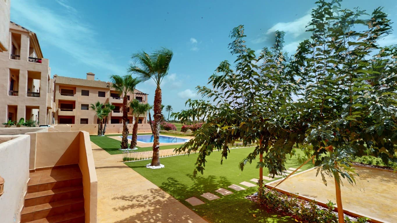 Customizable Apartments for Sale at Serena Golf ResortWe are also offering two ground-floor apartments at Serena Golf Resort that are ready for you to customize entirely to your own style. Sold without furniture or kitchen appliances, these properties offer a blank canvas for those who want to design their ideal living space from the ground up. Each apartment includes two bedrooms and two bathrooms, and is equipped with air conditioning for both heating and cooling. The east-facing terraces overlook the swimming pool and the scenic golf course, and provide direct access to the communal gardens and pool area via a private staircase. An underground parking space and a spacious private storage room of 2 by 3 metres are also included.These customizable apartments present an excellent opportunity for anyone seeking a property with great potential in a prime location.Contact us today to schedule a viewing and explore all the possibilities.