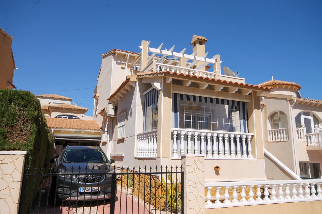 Must be viewed, CAR INCLUDED, Fully Furnished to the highest standard! This  well presented, spacious 3 bed, 3 bathroom detached villa set in a gated community of just 13 unique villas in the urbanisation of El Galan, near Villamartin.This property consists of a fully developed under build with a newly refurbished bathroom and a large spacious double bedroom, with the ability to convert to adapt as a self contained studio apartment. On the ground floor, there is an open plan kitchen and large living room, with a bathroom, utility/ storage room and access to the under build. On the 1st floor there are 2 beautiful large double bedrooms both with doors leading onto a stunning south facing sun terrace. A further balcony on the main bedroom with stunning views all the way to the sea. There is also a spacious family bathroom and access to a self contained storage area.  The outdoor spaces consist of a wrap round garden, porch and access to a lovely communal pool with an outdoor shower and plenty of space for relaxing. There is also a spacious garage with an american fridge freezer, the driveway has space to park 2 cars. The owners are also INCLUDING an Opel car in the purchase price. This is a perfect location and property for holidays or a permanent home. Airport: 50 minutes Nearest beach: 12 minutesContact our team for soonest viewing!