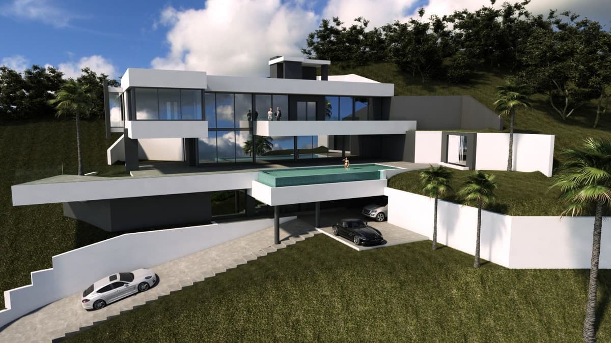 LOS ALTOS DE LOS MONTEROSPlot with unobstructed views to the sea and attractive project for a 4 storey villa, the building licence is in process and ready to be deeded.The building licence is included.The construction project has 5 parking spaces, 3 in garage and 2 parking spaces for visitors with sea views.In the basement we have a large panoramic sauna (sea views), gymnasium and Turkish bath. Large storage room, laundry room and staircase connecting the 4 floors and lift. On the ground floor spacious living room with double height fireplace and led, kitchen with American island, large pantry, guest toilet and office. On the first floor 4 bedrooms each with bathroom, the master bedroom with dressing room and bathtub with sea views, fitted wardrobes in the hallway. On the upper floor there is a large plot where you can place barbecue and rest facilities. It has 3 gardens, each one can be themed.
