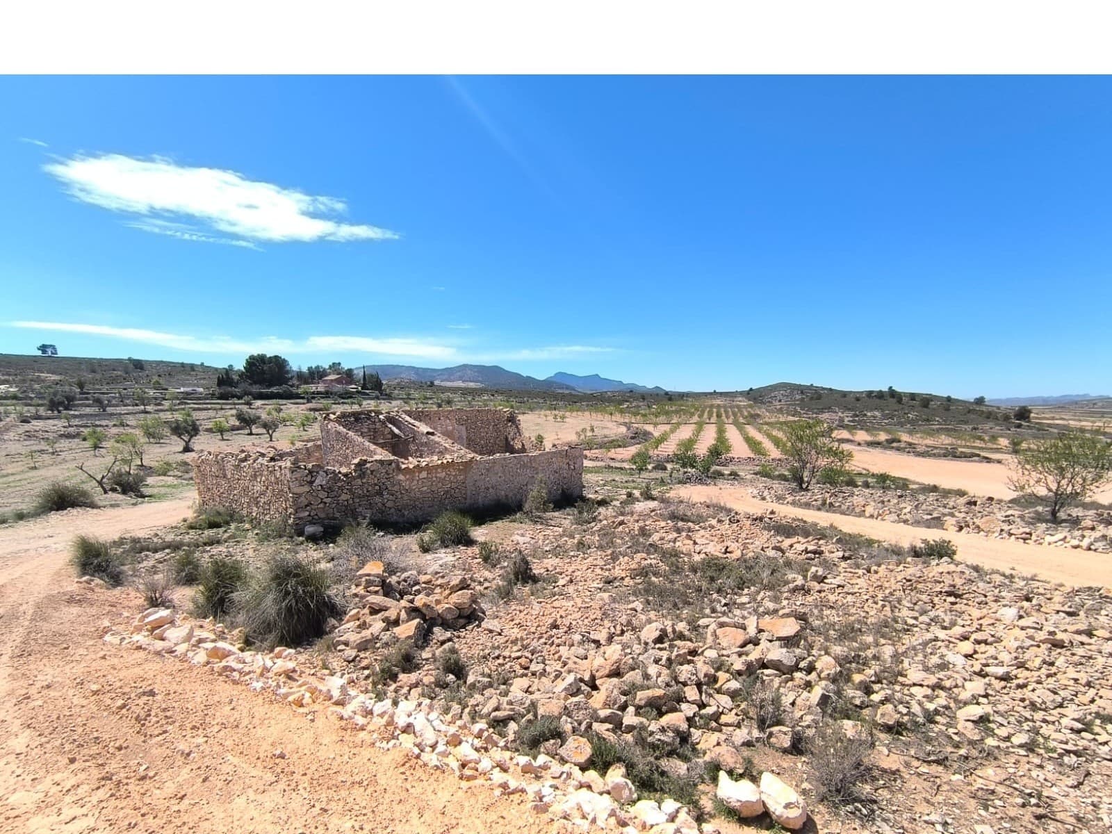 Unique restoration project for sale in countryside of Rodriguillo, only 4 km from Pinoso. Parcel of roughly 29650 m2 offers house of 108 m2 in the slope. The building is written in deeds, waiting for total reconstruction. Solid stone walls and beautiful location makes it a tremendous opportunity for either investment or a new residence in picturesque and tranquil environment, yet close to all amenities that Pinoso can offer. The parcel features a dirt road and plenty of space for landscaping, gardening or agricultural ventures. Most of the parcel served as a vineyard or almond orchard in the past. The land does not have a water connection, but drinking water is available on the neighbouring parcels and could be potentially connected. Electricity is not available, the house presents an opportunity for off grid living.Act now and turn this property into a gem that reflects your style and preferences. Contact us to schedule a viewing and explore the prospects that await you.About the area: Pinoso (Alicante, Spain), known for its stunning countryside, and welcoming atmosphere, offers a perfect blend of traditional Spanish culture and modern conveniences. Surrounded by picturesque vineyards and rolling hills, Pinoso is renowned for its quality of life, with excellent local amenities, schools, and easy access to both the vibrant cities of Alicante and Elche, as well as beautiful Mediterranean beaches. Whether you're seeking a peaceful rural retreat or a family-friendly community, Pinoso is an ideal place to invest in property, combining serene living with great potential for growth.About us: We have a large portfolio of properties in the Costa Blanca and Costa Calida areas, specialising in country properties, villas, fincas, building plots and design and build options in the Alicante and Murcia regions with a particular emphasis on Elda, Monovar, Pinoso, Sax, Villena, Aspe, Fortuna, Albacete and many more surrounding areas. We have been established since 2004 and have decades of experience between the team which we bring to bear to help you find and secure your new dream home. We help you every step of the way to make sure your purchase in Spain is safe and hassle free. We are not here to sell you a property, we are here to help you realise your dream and find what is right for you. With us you are in the safest hands. Contact us now to have a no obligation chat about how you too can realise your dreams.