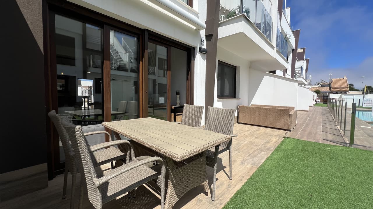 Discover this stylish ground-floor apartment, perfectly located close to the beach.The property features 2 comfortable bedrooms and 2 modern bathrooms, all designed with a contemporary finish. It is sold fully furnished, making it completely ready to move in or rent out.Enjoy the convenience of private parking right in front of the property.Whether you're looking for a smart investment or a permanent residence, this apartment offers the perfect combination of comfort, location, and value.