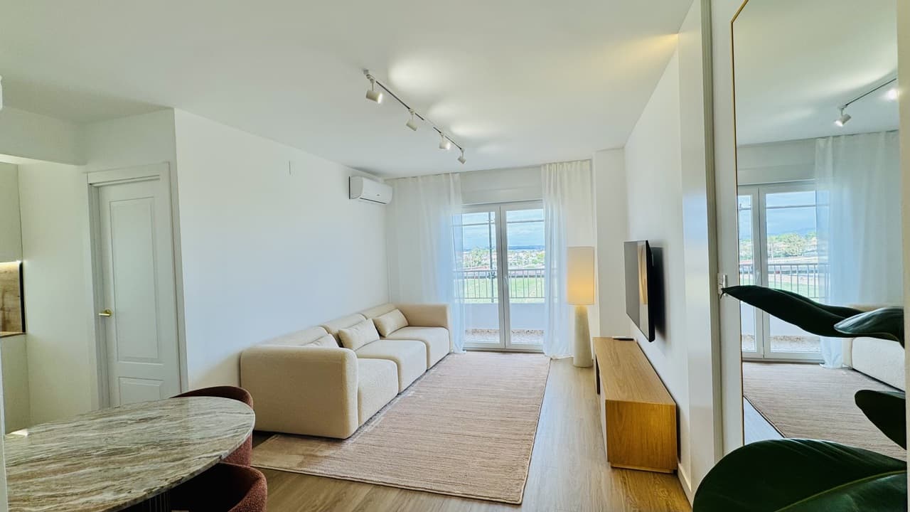 Fantastic opportunity to purchase a Penthouse apartment with a tourist license, in a prestigious location, just 500 m from the sea. This fully reformed property is located on the corner of the 6th floor boasting panoramic views towards the Mediterranean sea, the salt lakes, the mountains where you can enjoy super pretty sunrises and sunsets and open night views across the neighbourhood. The apartment has two bright and spacious bedrooms along with a brand new bathroom complete with walk-in shower. There is also a large living and dining room and a well designed open plan kitchen with brand new appliances. The fantastic terrace is accessed via patio doors where you will really appreciate the spectacular sea views. The property has been finished with so many extras including sound-insulated windows, lift access, Inverter air conditioning with WiFi control, QLED smart television, designer furniture, Security system, dishwasher, washing machine, Programmable boiler, concealed ambient LED lighting, large-format porcelain tiles, Induction hob plus more. The apartment already has a tourist license, meaning a new license can be reissued to the new owner (licenses are granted in this building). The penthouse forms part of a well maintained complex where home owners and enjoy use of the swimming pool and renovation of the external building is currently in progress. There is communal parking within the complex. Sold as seen, fully equipped and ready to go.