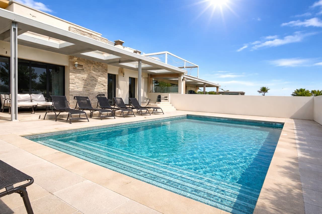 Discover an exceptional villa that blends contemporary elegance with relaxed Mediterranean charm in the highly sought-after area of Los Balcones, Torrevieja. Set on a private plot, this stunning 5-bedroom, 4-bathroom residence is offered fully furnished, allowing you to move in and start enjoying the lifestyle immediately.The villa welcomes you with generous, sun-filled interiors, high-quality finishes, and a seamless flow throughout. Stylish furnishings complement the modern design, while each bedroom offers comfort and privacy. The beautifully appointed bathrooms reflect refined taste and attention to detail. The heart of the home opens onto a private swimming pool, creating the perfect setting for entertaining, family gatherings, or tranquil afternoons under the Spanish sun.Outside, the landscaped terraces provide multiple areas to relax and dine al fresco, and the private garage ensures convenience and security. Every detail of this home has been carefully considered to deliver both elegance and functionality.Located just minutes from beaches, golf courses, shops, and restaurants, this villa offers the ideal balance of exclusivity and accessibility—perfect as a permanent residence, luxury holiday home, or high-end investment.Key Features:Fully furnished5 spacious bedrooms & 4 modern bathroomsPrivate swimming poolPrivate garageElegant, light-filled interiorsPrime location in Los Balcones, TorreviejaA truly gorgeous villa that captures the essence of luxury living on the Costa Blanca.
