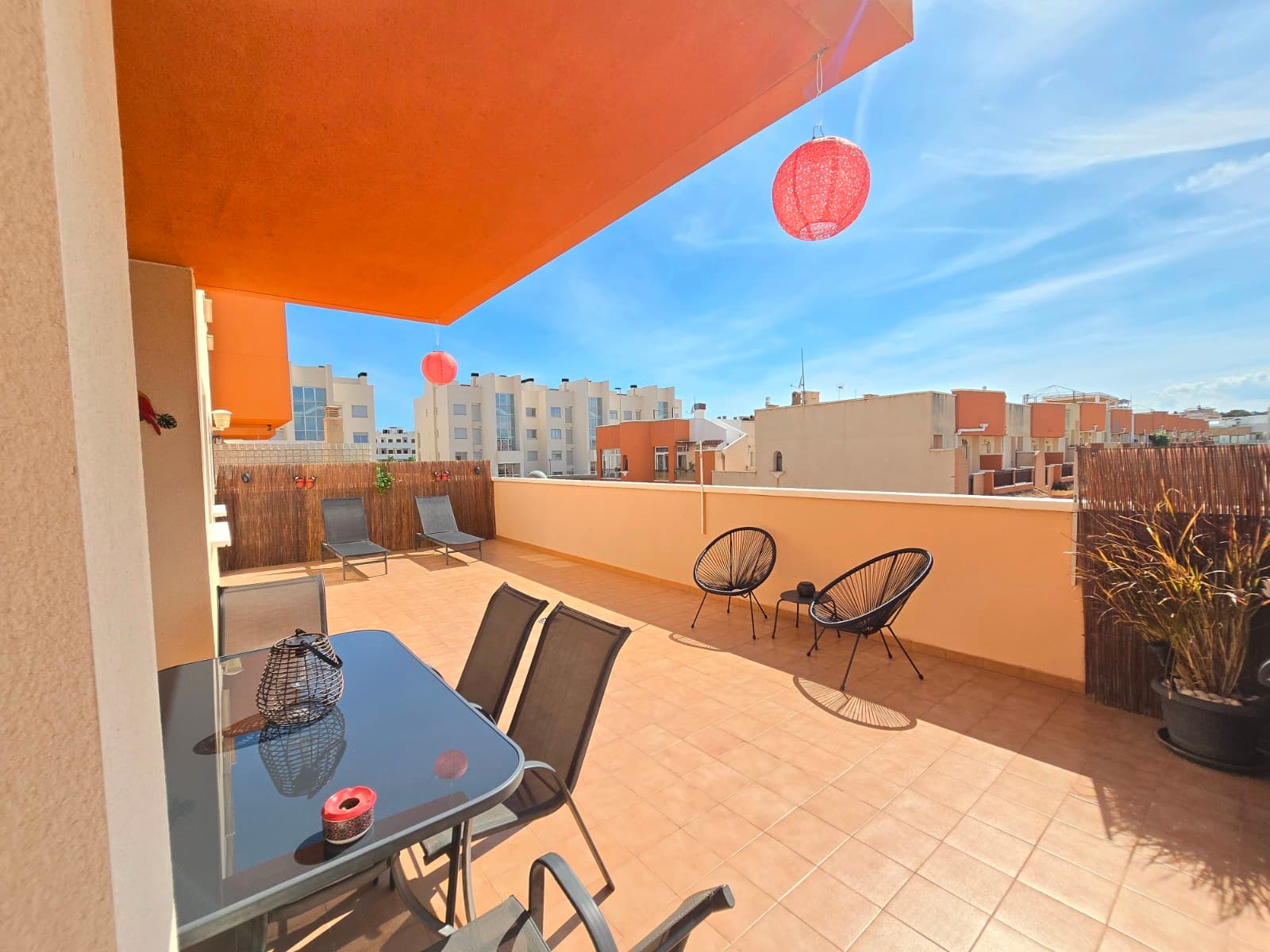 Discover this beautiful first-floor apartment, situated in the popular Villamartin – Orihuela Costa. This move-in ready property combines comfort, space and an excellent location on the Costa Blanca South.The apartment features 2 bedrooms and 1 modern bathroom. The light-filled living area with open-plan kitchen forms the heart of the home and opens perfectly onto the impressive south/west-facing terrace of no less than 49m² — ideal for enjoying the sun all year round, cosy dinners or relaxing moments in complete tranquillity.There is also a practical storage/laundry room, and the property is being sold partially furnished.The well-maintained residence offers excellent communal facilities, including:A beautifully landscaped garden with a children’s play areaA petanque courtTwo swimming pools, one of which is heatedBicycle storageThe location is excellent: within walking distance of shops, bars and restaurants, and just a short drive from La Zenia Boulevard and Villamartin Plaza with its lively atmosphere, restaurants and entertainment. The region’s beautiful sandy beaches are also just a short drive away.An ideal property as a permanent residence, holiday home or investment on the sunny Costa Blanca South.Suma: 150 euros/year.Community fees: 600 euros/year.