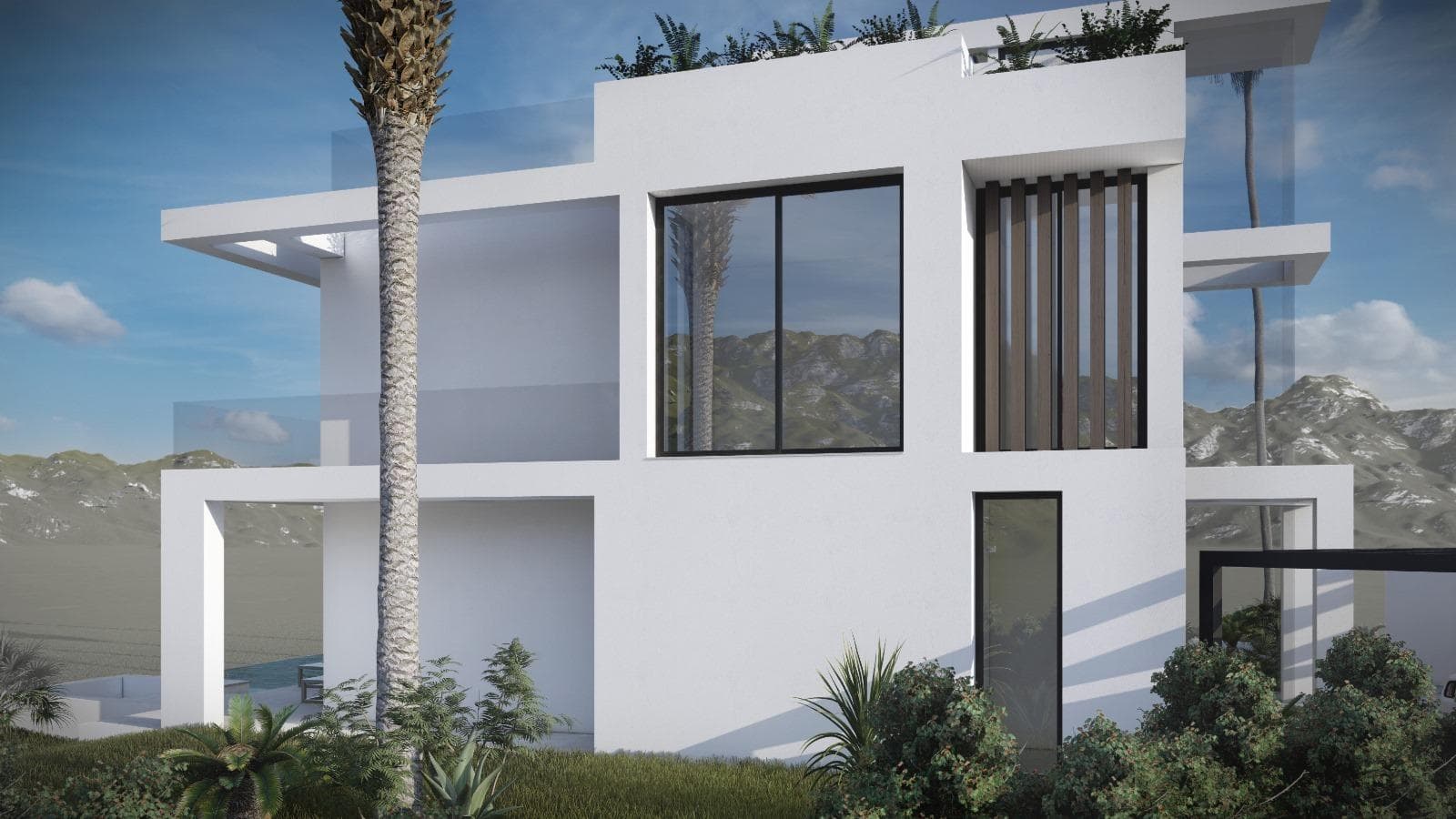 Introducing Villa Murmullo, a stunning contemporary residence to be built to the highest standards in the quiet and desirable enclave of Buenas Noches, just minutes from the coast and a short drive from the vibrant heart of Estepona. Designed as a turnkey luxury villa, construction will begin once the buyer is secured, with an estimated completion time of approximately two years. Set on a 692 m² plot, this exceptional home offers 396 m² of beautifully designed interiors, complemented by generous terraces and outdoor areas. With five bedrooms, four bathrooms, and a bright south–west orientation, the villa provides an elegant blend of comfort, style, and natural light. Layout & Key Features Ground Floor Elegant open-plan living and dining area with a contemporary fireplace Fully fitted designer kitchen equipped with premium appliances Guest bedroom with en-suite bathroom Additional room perfect as an office or extra bedroom Guest toilet Seamless access to the covered and open terraces, landscaped garden, and private pool First Floor Luxurious master suite with en-suite bathroom, dressing area, and private terrace Two additional guest bedrooms, each with en-suite bathroom Rooftop Expansive roof terrace — the perfect space for sunbathing, entertaining, or enjoying sunset views Basement Private garage for two cars Versatile multipurpose rooms suitable for a home cinema, gym, or entertainment space Additional guest toilet Specifications & Amenities Air conditioning with heating Aerothermal system with heat pumps Underfloor heating in bathrooms Pre-installation for a smart home system (Domotica) BBQ area and jacuzzi Villa Murmullo offers a refined contemporary lifestyle in one of Estepona’s most up-and-coming residential areas. With its sleek design, high-quality finishes, and proximity to the beach, this property presents an outstanding opportunity — whether as a permanent residence, a stylish holiday home, or a high-end investment on the Costa del Sol.