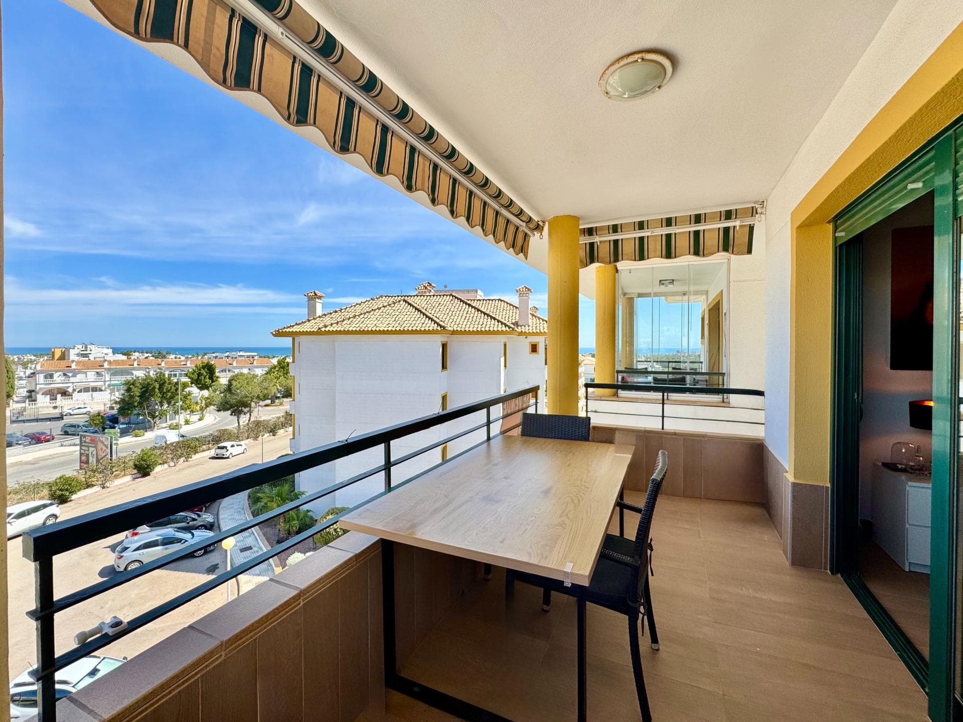 renovated top floor apartment with sea views step into this beautifully renovated 2 bedroom, 2 bathroom apartment, located on the 4th floor with elevator access. set in a well maintained urbanisation in a peaceful area near a golf course, this home offers a perfect balance between tranquility and convenience. enjoy lovely sea views from your top floor position, creating a bright and open atmosphere throughout the property. the layout is comfortable and practical, ideal for both holiday stays and year round living. residents can also enjoy access to a well kept community pool, perfect for relaxing and making the most of the mediterranean climate. all daily amenities such as supermarkets, bars, restaurants and shops are within walking distance, making it easy to enjoy everything the area has to offer without needing a car. a wonderful opportunity for those looking for a move in ready home in a peaceful yet well connected location.