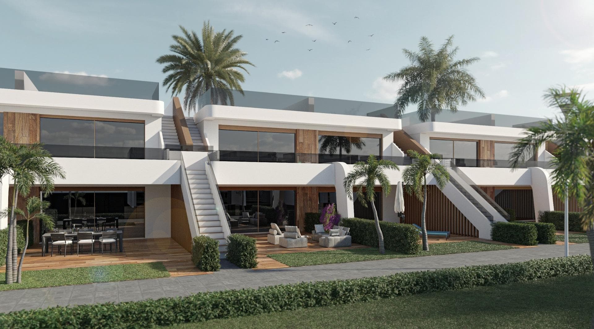 NEW BUILD BUNGALOW APARTMENTS IN CONDADO DE ALHAMA GOLF COURSENew Build exclusive complex of 18 bungalows apartments in Condado de Alhama.Beautiful bungalows with 2 or 3 bedrooms and 2 bathrooms,been designed with the wellbeing and quality of life of their inhabitants in mind.Residential offers spacious communal areas, including several communal swimming pools, one of which is heated, where you can enjoy moments of relaxation and fun. In addition, the complex has landscaped areas for strolling and enjoying the surroundings, as well as parking areas designed for the convenience of residents.The ground floor bungalows have 3 bedrooms and generous gardens, ideal for spending time outdoors and organising get-together with family and friends. The top floors, on the other hand, have 2 bedrooms and a spacious solarium that allows you to make the most of the sunlight and views of the natural surroundings.Condado de Alhama Golf Resort is a fantastic Golf Resort with many facilities and services . A shopping centre, a sports centre, a variety of bars and restaurants, supermarkets and over 25 communal swimming pools and gardens.Condado de Alhama Golf Resort has its own Jack Nicklaus designed golf course and is only 15 minutes from the beautiful beaches of Bolnuevo and Mazarron.Mazarron has over 35 km of coastline, much of which is unspoilt coastline. Numerous beaches in the Bay of Mazarron have been awarded the Blue Flag for their quality.Condado de Alhama Golf Resort is only 20 minutes from the new Corvera International Airport.