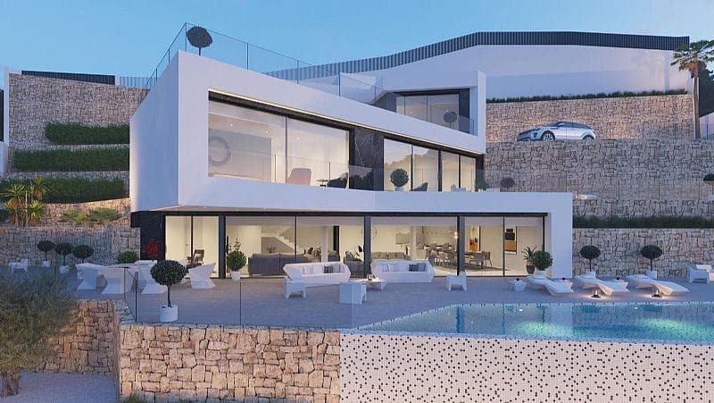 Exclusive New Build Luxury Villa in Benissa Costa Blanca NorthDiscover this spectacular new build luxury villa in Benissa, one of the most prestigious residential areas on the Costa Blanca North. Set on a large private plot of 1,587 m2 and located just 2.5 km from the sea, this exceptional property combines cutting edge architecture, premium materials and panoramic open views towards Calpe and the Mediterranean coastline.With completion scheduled for March 2027, this south facing villa offers a unique opportunity to secure a high end home in one of the most desirable coastal locations in Spain.Modern Architecture and Exceptional DesignThis exclusive villa offers 490 m2 of built area distributed across several levels, all connected by an internal lift and advanced home automation systems for maximum comfort and convenience.The property features 4 spacious bedrooms, 4 elegant bathrooms and 1 guest toilet. The open plan kitchen flows seamlessly into the bright living and dining area, where large floor to ceiling windows create a perfect connection with the outdoor terraces and maximize natural light.Every detail has been carefully designed to provide a luxurious and functional living environment, blending indoor and outdoor spaces effortlessly.Premium Features and High End FinishesThis villa is built with top quality materials and the latest construction techniques, ensuring outstanding comfort, energy efficiency and timeless design.Features include underfloor heating, fully installed air conditioning, fitted wardrobes, home automation system, private lift, designer landscaped gardens, infinity swimming pool, jacuzzi, barbecue area, chill out zone, porch and storage room.The underground garage provides space for 2 vehicles, with additional outdoor parking available within the plot.Prime Location in BenissaBenissa is one of the most exclusive areas on the Costa Blanca, known for its stunning coastline, hidden coves, crystal clear waters and peaceful residential atmosphere. Ideally positioned between the sought after towns of Calpe and Moraira, Benissa offers a perfect combination of luxury living, nature and Mediterranean charm.The surrounding area is famous for its marinas, golf courses, fine dining and excellent leisure options, making it highly attractive for both permanent living and investment.Distances to Key Points of InterestBeach and coves 2.5 kmCalpe center 7 kmMoraira center 8 kmIfach Golf Club 9 kmClub Nautico Les Basetes 4 kmAltea 20 kmAlicante Airport 80 kmValencia Airport 115 kmSecure Your Luxury Villa on the Costa BlancaThis is a rare opportunity to own a contemporary luxury villa with sea views in one of the finest residential areas of Benissa. Contact us today for more information or to arrange a private consultation.