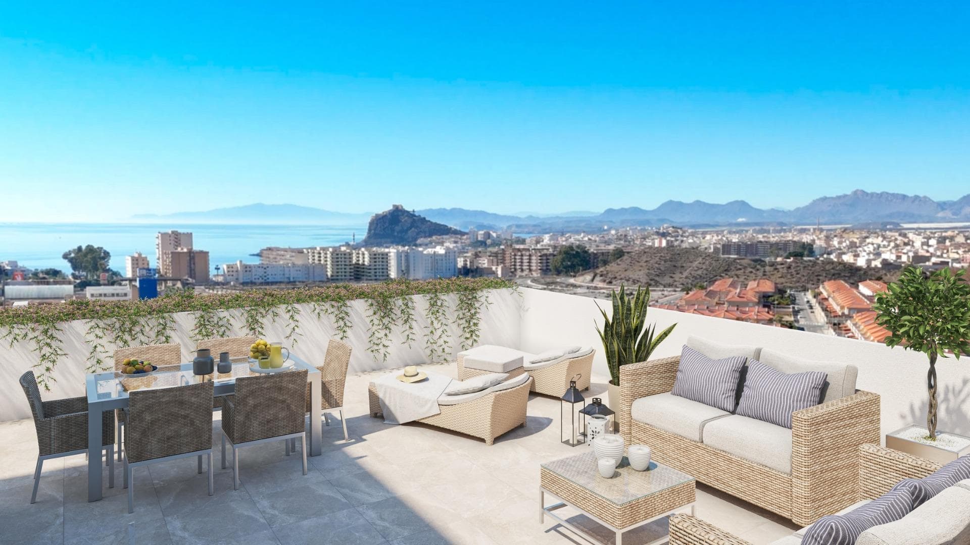 NEW BUILD RESIDENTIAL COMPLEX IN AGUILASNew Build exclusive residential complex of apartments and villas in Aguilas.New Build complex consist of 36 apartments with 3 and 2 bedrooms distributed in 4 modern blocks, equipped with 2 communal swimming pools and community garage with parking space and storage room for each property; and 10 elegant villas of 4 bedrooms and 3 bathrooms, each one with its own private pool. This residential complex has been designed with excellence in mind, offering spacious terraces on the ground and first floors and solariums on the upper floors, where the view of the horizon becomes a canvas of experiences.The houses have fully equipped kitchens and bathrooms and pre-installation for ducted air conditioning.Complex located 800 metres from the sea, next to a Shopping Centre.Aguilas located in exceptional area on Costa Cálida at only 50 minutes from the new Murcia or Almeria airport and 1h30 from Alicante airport.Aguilas it is a small city with many amenities, a long beach to walk and relax in the sun. Is a perfect enclave for diving, water sports, hiking and golf.It has 28 kilometers of coastline in which there are 35 beaches with different types of sand thickness located in different landscapes, from coves and virgin beaches in natural settings to the urban beaches of the town of Aguilas.Its warm desert climate is present all year round with an annual average of 22º with mild temperatures in winter and very hot in summer.