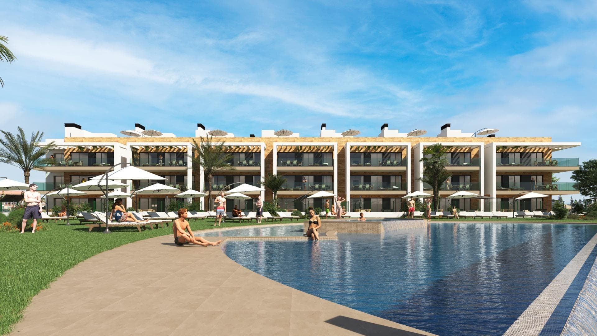 NEW BUILD RESIDENTIAL COMPLEX NEAR LA SERENA GOLF, LOS ALCAZARESThis amazing complex will be formed by 244 apartments with 2 and 3 bedrooms, divided in 8 blocks and 20 private Villas.Modern apartments in 3 floors (ground floor plus 2), ground floor with nice gardens, and some of them with private swimming pool and second floor with nice terraces and private solariums.Corner apartments (4 per floor) and top floor apartments has 3 bedrooms and the rest 2 bedrooms. East facing properties looking to the communal areas and West facing with wonderfull golf course views.Complex with the communal pool and the communal areas.Every apartment have their own parking space and private storage on the basement, included on the price.Residential located in a frontline of the prestigious golf course “La Serena Golf”. This golf course is well renowned for its lakes and vegetation that interweave with the golf course. The water and lakes are present in 16 of the 18 holes, but all the course is designed to offer the golfer different strategies in each hole. Another aspect that makes this golf course unique is that it’s connected by walking to the city centre, something impossible to find in other golf locations that allow us to enjoy the calm and the beauty of the area without refusing the access to the services that Los Alcázares offers.Los Alcázares an exceptional area on the Costa Cálida at only 25 minutes from Murcia airport and 55 min from Alicante airport. The area is connected through highway with the cities of Cartagena, Murcia and Alicante and the rest of the beaches of the Costa Cálida and the Costa Blanca.