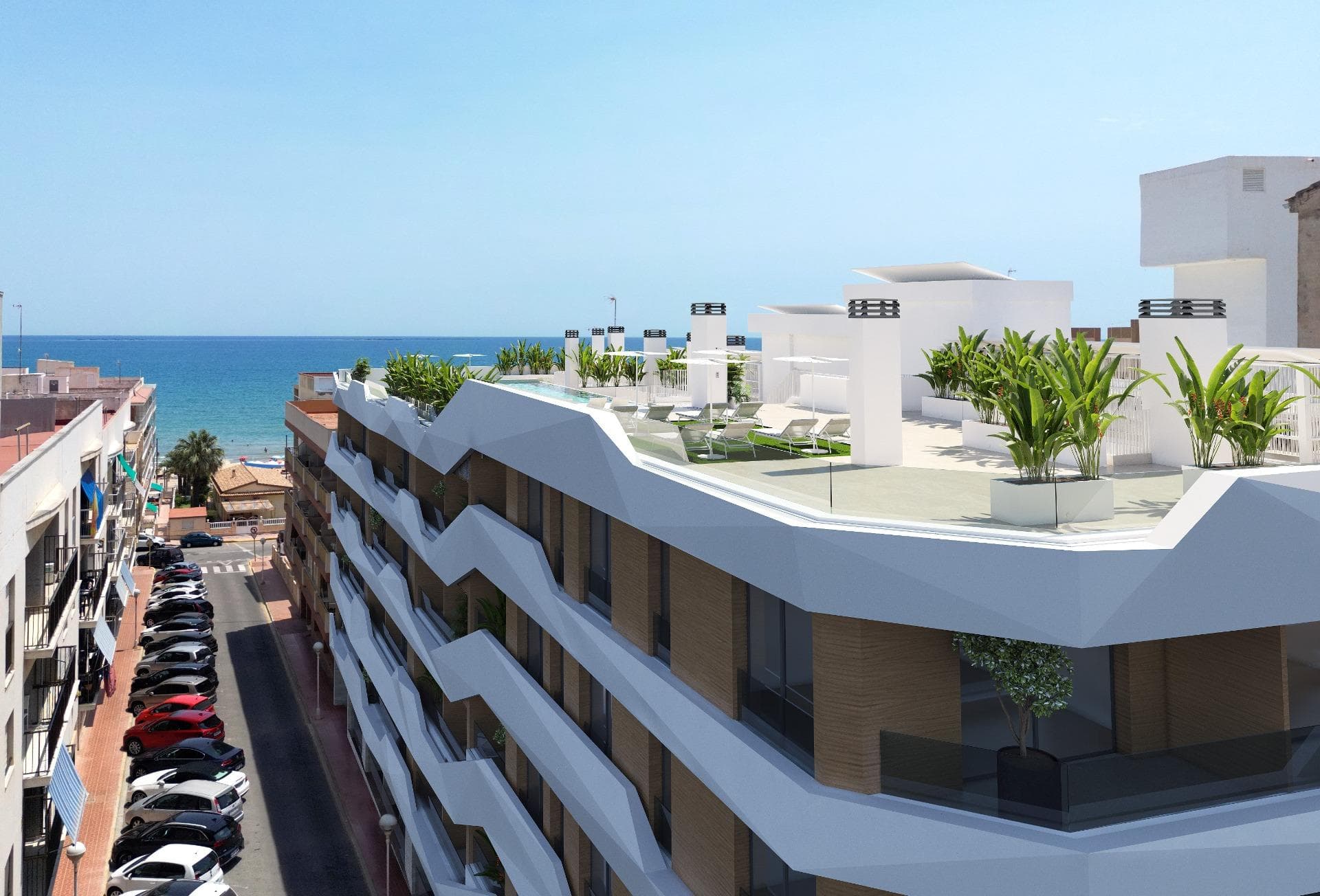 NEW BUILD RESIDENTIAL IN GUARDAMAR DEL SEGURANew Build residential of apartments and penthouses in Guardamar del Segura.This outstanding building is the perfect choice thanks to its proximity to the beach and a wide range of services. Its facilities will include a swimming pool and rooftop solarium, providing a space for residents to relax and enjoy.Modern properties with 2 and 3 bedrooms, 2 bathrooms, a bright living-dining room with integrated kitchen and a cosy terrace. All properties will be equipped with air conditioning and home automation, allowing residents to control and automate various aspects of the home, providing comfort and energy efficiency. The kitchen will feature high quality appliances, including oven, dishwasher, fridge-freezer, extractor hood and induction hob, ensuring a functional and modern space for cooking and enjoying meals with company.In addition, there is the option to purchase a parking space and storage room in the same building, providing greater convenience and storage space for residents.Residential is in a privileged location, close to the beach and surrounded by a wide variety of services and amenities, such as restaurants, shops, supermarkets and leisure areas. Guardamar del Segura, known for its beautiful fine sandy beaches and natural environment, offers a quiet and relaxed lifestyle, without renouncing the necessary facilities within easy reach.