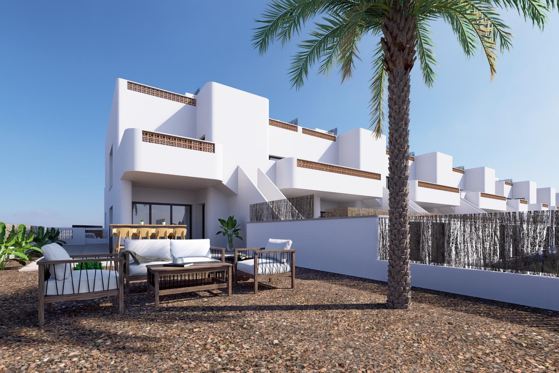 New construction bungalows in DoloresResidential with ground floor properties with garden or top floor with private solarium, with 3 bedrooms and 2 bathrooms, are located in Dolores (Alicante), a privileged area of the Costa Blanca, located next to the Natural Park El Hondo, surrounded by nature and equipped with all the services.It is 25 minutes from Alicante airport, close to the beautiful beaches of Guardamar del Segura and just a few minutes from the main golf courses in the area. Its excellent location makes the development a perfect option for those looking for peace and quiet.Each property has its own parking space and a storage room in most of the units. And with a beautiful communal swimming pool with toilet to relax after a day of work or sightseeing.High quality finishes and modern amenitiesThese homes are built with high quality materials and finishes. The exterior carpentry is made of aluminium with thermal bridge break, the bathrooms have bathroom furniture with mirror. The lighting installed throughout the property guarantees energy efficiency and a modern atmosphere. Built-in wardrobes lined on the inside. These features combine to create a comfortable and stylish living environment for you and your family.Prime location close to daily amenitiesSituated on the outskirts of the charming town of Dolores, these homes are just a short walk from essential day-to-day amenities including shops, restaurants and local services. Dolores is part of the Vega Baja del Segura region in the south of Alicante province, known for its agricultural landscapes and relaxed pace of life.Nearby Points of InterestLa Marina beach: 10 kmGuardamar Beach: 10 kmAlicante Airport: 30 kmMurcia-Corvera Airport: 60 kmGolf Courses: 10 kmShopping Centres: 12 kmPerfect for enjoying the Costa Blanca lifestyleWith the Mediterranean climate, beautiful beaches just a short drive away and several golf courses nearby, this urbanisation offers the ideal balance of relaxation and leisure. Whether you are looking for a holiday home or a permanent residence, these newly built homes in Dolores offer modern living in a serene and well-connected location.