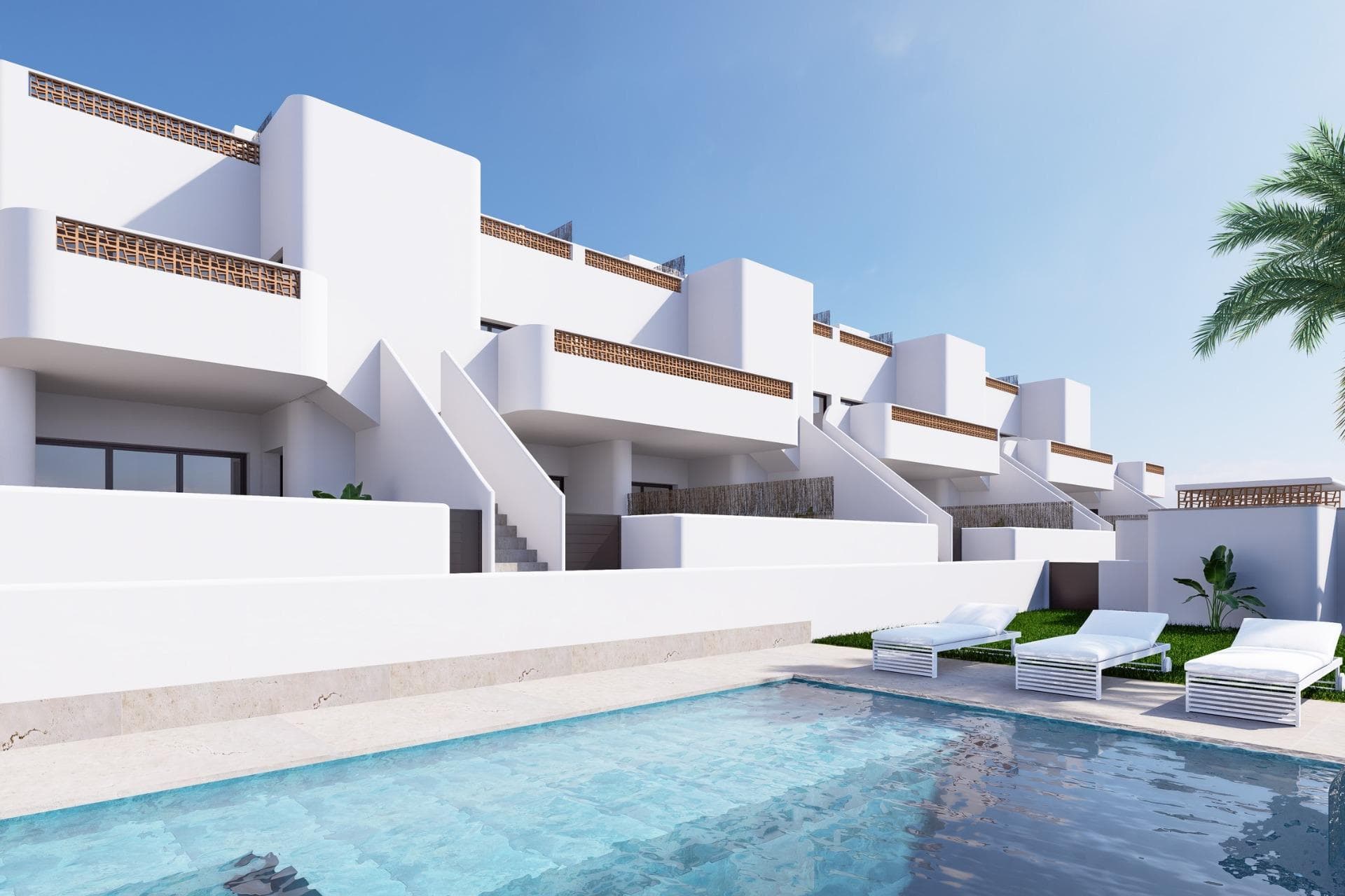 New construction bungalows in DoloresResidential with ground floor properties with garden or top floor with private solarium, with 3 bedrooms and 2 bathrooms, are located in Dolores (Alicante), a privileged area of the Costa Blanca, located next to the Natural Park El Hondo, surrounded by nature and equipped with all the services.It is 25 minutes from Alicante airport, close to the beautiful beaches of Guardamar del Segura and just a few minutes from the main golf courses in the area. Its excellent location makes the development a perfect option for those looking for peace and quiet.Each property has its own parking space and a storage room in most of the units. And with a beautiful communal swimming pool with toilet to relax after a day of work or sightseeing.High quality finishes and modern amenitiesThese homes are built with high quality materials and finishes. The exterior carpentry is made of aluminium with thermal bridge break, the bathrooms have bathroom furniture with mirror. The lighting installed throughout the property guarantees energy efficiency and a modern atmosphere. Built-in wardrobes lined on the inside. These features combine to create a comfortable and stylish living environment for you and your family.Prime location close to daily amenitiesSituated on the outskirts of the charming town of Dolores, these homes are just a short walk from essential day-to-day amenities including shops, restaurants and local services. Dolores is part of the Vega Baja del Segura region in the south of Alicante province, known for its agricultural landscapes and relaxed pace of life.Nearby Points of InterestLa Marina beach: 10 kmGuardamar Beach: 10 kmAlicante Airport: 30 kmMurcia-Corvera Airport: 60 kmGolf Courses: 10 kmShopping Centres: 12 kmPerfect for enjoying the Costa Blanca lifestyleWith the Mediterranean climate, beautiful beaches just a short drive away and several golf courses nearby, this urbanisation offers the ideal balance of relaxation and leisure. Whether you are looking for a holiday home or a permanent residence, these newly built homes in Dolores offer modern living in a serene and well-connected location.