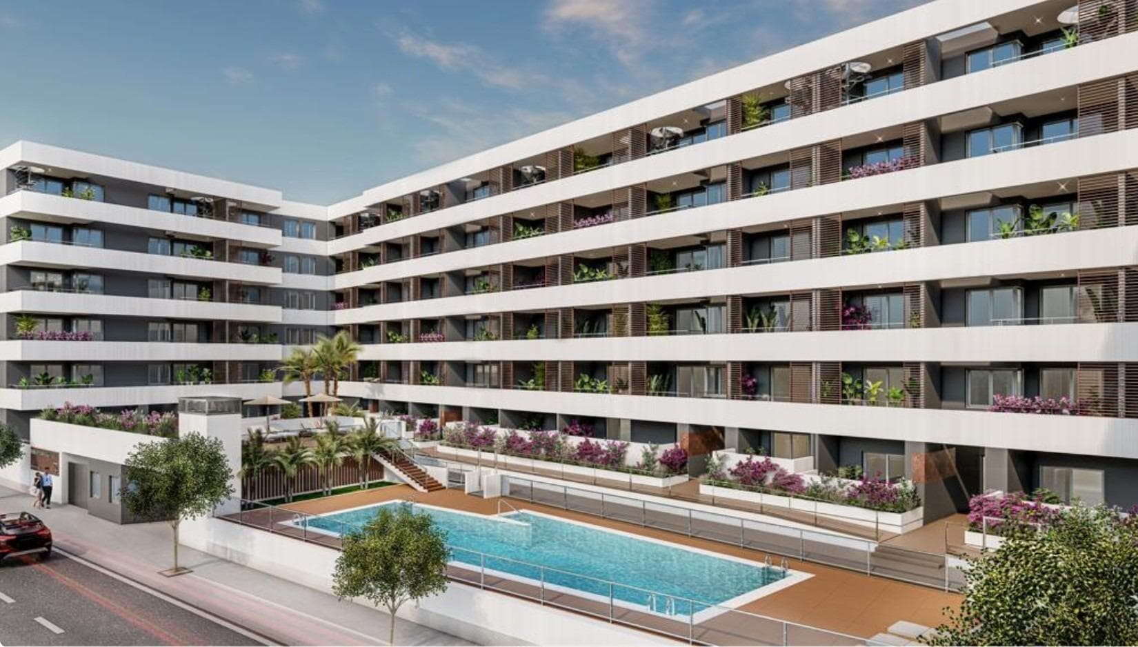 New Build Development in Águilas (Murcia), Just 300 Meters from the BeachA Modern Residential Complex Tailored to Your NeedsThis exclusive new development in Águilas, Murcia, offers 105 thoughtfully designed homes with large terraces and versatile layouts, featuring 2- and 3-bedroom options to suit different lifestyles. Each property comes with a garage and storage room included in the price, providing convenience and added value.Spacious and Bright InteriorsThe homes boast functional spaces with well-planned interiors, ensuring bright and comfortable living areas. High-quality materials, such as aluminum or PVC carpentry with thermal break and double glazing, guarantee excellent insulation and energy efficiency. Entry doors feature enhanced security with reinforced hinges and locks.Luxurious Common AreasThe development includes exceptional communal facilities, such as a large swimming pool, a fully equipped gym, and a social lounge for residents to unwind and connect. These amenities create an ideal environment for relaxation and community living.Eco-Friendly and Energy-Efficient DesignThis project is designed with sustainability in mind, incorporating bioclimatic architecture to promote energy efficiency and environmental preservation. Features such as aerothermal systems for heating, cooling, and hot water production ensure reduced energy consumption and lower utility costs. The building’s design maximizes natural light and ventilation through optimal window orientation and interior layout.Prime Location in ÁguilasLocated just 300 meters from the beach, this development is perfect for those who want to enjoy the Mediterranean lifestyle. Águilas is a charming coastal town known for its crystal-clear waters, rich cultural heritage, and vibrant atmosphere. The property is conveniently close to local amenities, including shops, bars, and restaurants, ensuring you have everything you need within walking distance.Key Distances to Points of InterestMurcia International Airport: 75 kmGolf Courses: 15 kmÁguilas Plaza Shopping Center: 5 kmÁguilas Marina: 3 kmNearby Beaches: 300 mMake Águilas Your New HomeThis exceptional development combines modern design, sustainability, and an unbeatable location. Whether you’re looking for a permanent residence, a holiday home, or an investment opportunity, this is your chance to secure a property in one of Murcia’s most desirable coastal towns.Don’t miss out—contact us today to learn more and schedule a visit!