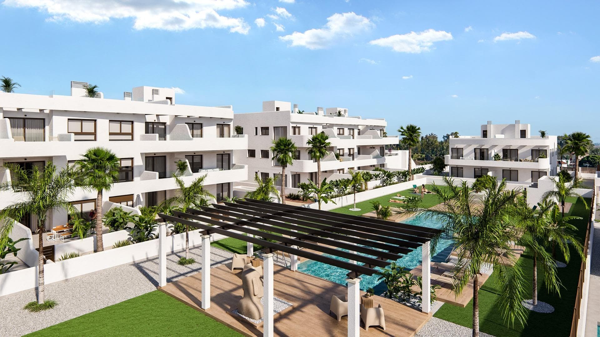 New Build Residential Complex Near Serena Golf and the Mar Menor in Los AlcazaresModern Coastal Living on the Costa CalidaDiscover this attractive new build residential complex located in Los Alcazares, one of the most popular seaside towns on the Costa Calida. Situated just 500 m from the beaches of the Mar Menor and within walking distance of the town center, this development offers an excellent combination of coastal living, golf surroundings and everyday convenience. Los Alcazares is well known for its relaxed atmosphere, long promenades, warm shallow waters and a wide range of restaurants, shops and services open all year round.Contemporary Apartments Designed for ComfortThe development consists of 29 modern homes with 2 or 3 bedrooms, designed with clean architectural lines and high quality finishes. Buyers can choose between ground floor apartments with private garden and terrace, middle floor homes with spacious terraces, or penthouses with private terrace and rooftop solarium offering open views. Many of the properties enjoy views towards Serena Golf and the Mar Menor, creating a calm and pleasant living environment.All homes are designed to maximize natural light and functionality, making them ideal as a permanent residence, holiday home or investment property.High Quality Features and Communal AreasEach property includes a private parking space and a storage room. The specifications are designed to provide comfort and energy efficiency, including double glazed windows with thermal break, pre installation of ducted air conditioning, aerothermal system for domestic hot water, electric shutters in bedrooms and a complete interior and exterior lighting package. Bathrooms are delivered fully equipped with furniture, mirror and shower screen.Residents can enjoy attractive communal areas with landscaped gardens and a communal swimming pool, perfect for relaxing and enjoying the Mediterranean climate. Selected blocks are equipped with lifts for added convenience.Prime Location Between Golf and SeaThis residential complex enjoys a privileged location next to Serena Golf, one of the most renowned golf courses in the area, and just a short walk from the calm waters of the Mar Menor. The area is ideal for swimming, sailing, paddleboarding and other water sports throughout the year.Key distances include Mar Menor beaches at 0.5 km, Serena Golf directly next to the development, Los Alcazares town center at 2 km, Cartagena at 22 km and Murcia city at 40 km. Murcia Corvera Airport is approximately 30 km away and Alicante Airport is around 90 km.An Ideal Home or Investment OpportunityWith its excellent location, modern design and proximity to both golf and the sea, this new residential complex in Los Alcazares offers an outstanding lifestyle opportunity on the Costa Calida. Contact us today to receive more information or to arrange a private viewing and secure your new home by the Mar Menor.