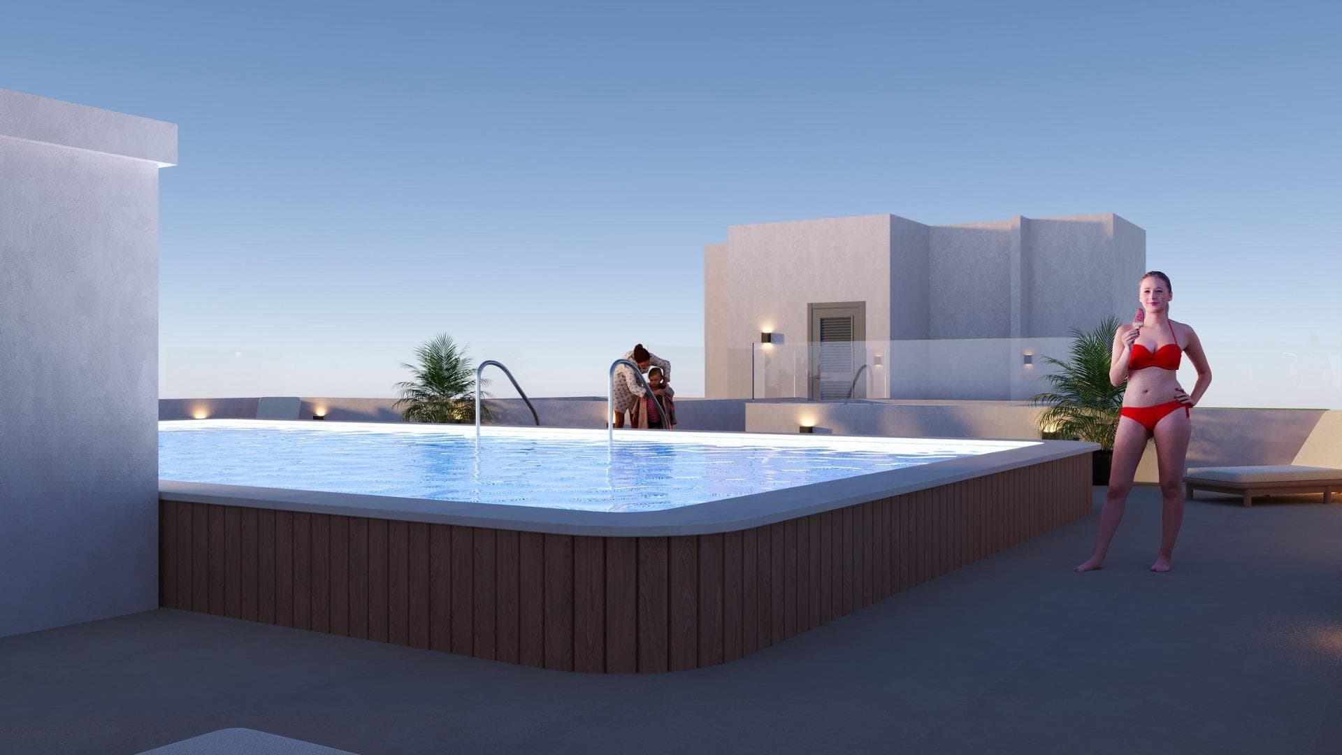 Modern New Build Apartments in the Center of San Miguel de SalinasContemporary Living in a Healthy Mediterranean EnvironmentLocated in the charming town of San Miguel de Salinas, just 10 km from the Mediterranean Sea, this new residential development offers the perfect balance between modern comfort and natural surroundings. The area is well known for its nearby salt lakes and exceptional microclimate, considered one of the healthiest in Europe. This peaceful yet vibrant town allows residents to enjoy the authentic Mediterranean lifestyle while being within walking distance of shops, restaurants, supermarkets and all essential services.San Miguel de Salinas sits slightly inland on the Costa Blanca South, offering open views, fresh air and easy access to beaches, golf courses and shopping areas.Stylish Apartments Designed for Comfort and EfficiencyThe project consists of two modern buildings separated by a landscaped communal garden area. A total of 56 contemporary apartments are available with 1, 2 or 3 bedrooms, each featuring a private terrace. Every home has been designed with comfort, aesthetics and energy efficiency in mind, using high quality materials and modern insulation systems.Each apartment includes:Armored entrance doorBathrooms with vanity unitsPre installation of ducted air conditioningEnergy certificate rating AThe layout and orientation of the homes ensure natural light throughout the day, creating bright and welcoming interiors ideal for both permanent living and holiday use.Exceptional Communal Areas for Relaxation and Social LifeThe ground floor communal space is designed as the social heart of the development, surrounded by landscaped gardens, seating areas, bicycle parking and a children’s playground. It is an ideal meeting point for residents of all ages.On the rooftop, an impressive 350 m2 leisure area awaits. This space includes a 70 m2 swimming pool with a separate children’s splash area, pergolas, sun loungers and shaded areas, allowing residents to relax while enjoying panoramic views. The rooftop is easily accessible by one of the three lifts and includes sanitary facilities for added comfort.Excellent Location Close to Key Points of InterestMediterranean beaches 10 kmZenia Boulevard Shopping Center 9 kmVillamartin Golf 6 kmLas Colinas Golf 8 kmTorrevieja Marina 12 kmAlicante Airport 60 kmMurcia Corvera Airport 55 kmA Smart Investment in Costa Blanca SouthThis residential complex combines modern architecture, quality finishes and a prime central location, making it an excellent choice for living, holiday enjoyment or rental investment.Contact us today for more information or to arrange a visit to these modern apartments in San Miguel de Salinas.