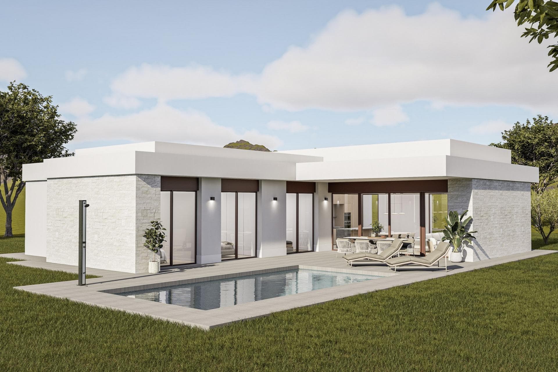 Custom Built New Villas in Pinoso (Alicante): Spacious Homes in Natural SurroundingsNew Build Villas Tailored to Your Lifestyle in PinosoDiscover a unique opportunity to build your dream home in the peaceful surroundings of Pinoso, located in the inland area of Alicante on the Costa Blanca. These modern independent villas are designed under a self build concept, allowing buyers to choose from different models, layouts and plots to create a fully personalized home.Pinoso is a charming Spanish town known for its vineyards, traditional culture and relaxed lifestyle. The area offers a perfect balance between nature and everyday convenience, with local shops, restaurants and services available nearby. It is an ideal destination for those seeking tranquility while remaining connected to larger towns and the coast.Flexible Villa Designs with Modern ArchitectureBuyers can choose between a variety of villa models offering 2 or 3 bedrooms and 2 or 3 bathrooms, with options for single or two storey layouts. Built areas range from approximately 100 m2 to 260 m2, adapting to different lifestyle needs.Each villa is set on spacious plots, particularly in rustic locations where plots start from 10.000 m2, providing privacy and open views of the surrounding countryside.High Quality Features and Energy Efficient LivingAll villas are built with high quality materials and include a private 8 by 4 meter swimming pool, fully equipped kitchen with appliances and complete air conditioning system with airzone technology.The homes also feature aerothermal systems for hot water, fully fitted bathrooms with mirrors and shower screens, and an A energy rating for maximum efficiency.For rustic plots, the properties include 24 photovoltaic solar panels, water purification systems where necessary and sustainable wastewater solutions. Urban plots benefit from connection to mains water and sewage systems.Outdoor areas are carefully finished with paved terraces, pool areas and a perimeter walkway, while plots include 3.000 m2 fencing, motorized vehicle access and landscaped surroundings.Custom Plot Selection and Self Build ProcessSeveral plots are available in different locations around Pinoso, each with its own price (for this advert, a plot with a cost of 55.000 eur has been considered, if chosen a different plot price, the final price will be recalculated accordingly). The construction is carried out under a self build system, where payments are made in stages as the project progresses.The estimated delivery time is approximately 10 months from the granting of the building license.Excellent Location with Good ConnectivityPinoso offers a strategic inland location with easy access to key destinations. Alicante Airport is approximately 60 km away, while the beaches of the Costa Blanca can be reached in around 65 km. Golf courses are located within a 40 to 50 km radius, and the cities of Elche and Alicante are both within comfortable driving distance.Ideal Investment or Permanent ResidenceThese custom built villas provide an excellent opportunity to create a bespoke home in a peaceful and natural environment, with modern comforts and strong investment potential.Contact us today for more information and start designing your new villa in Pinoso.