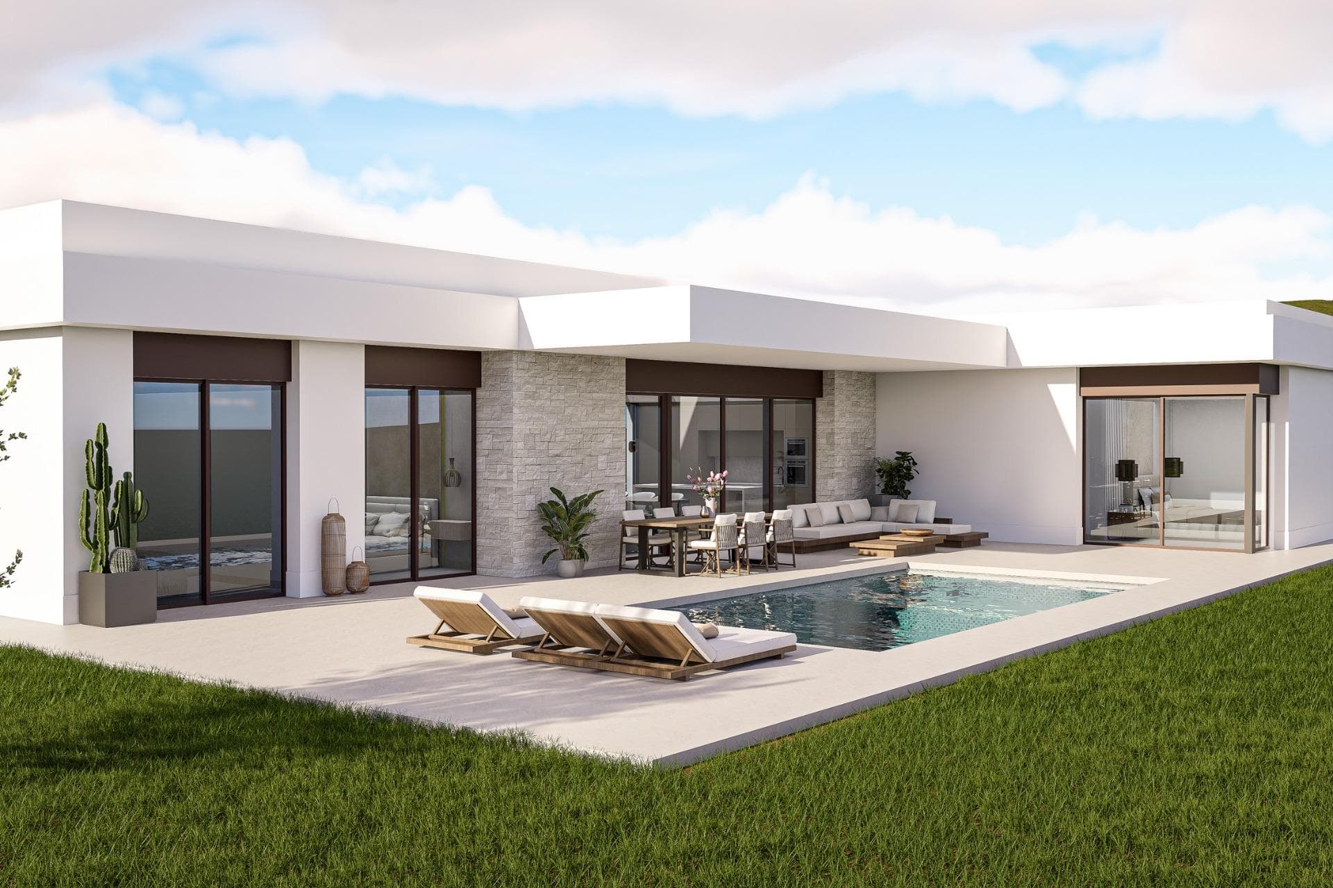 Custom Built New Villas in Pinoso (Alicante): Spacious Homes in Natural SurroundingsNew Build Villas Tailored to Your Lifestyle in PinosoDiscover a unique opportunity to build your dream home in the peaceful surroundings of Pinoso, located in the inland area of Alicante on the Costa Blanca. These modern independent villas are designed under a self build concept, allowing buyers to choose from different models, layouts and plots to create a fully personalized home.Pinoso is a charming Spanish town known for its vineyards, traditional culture and relaxed lifestyle. The area offers a perfect balance between nature and everyday convenience, with local shops, restaurants and services available nearby. It is an ideal destination for those seeking tranquility while remaining connected to larger towns and the coast.Flexible Villa Designs with Modern ArchitectureBuyers can choose between a variety of villa models offering 2 or 3 bedrooms and 2 or 3 bathrooms, with options for single or two storey layouts. Built areas range from approximately 100 m2 to 260 m2, adapting to different lifestyle needs.Each villa is set on spacious plots, particularly in rustic locations where plots start from 10.000 m2, providing privacy and open views of the surrounding countryside.High Quality Features and Energy Efficient LivingAll villas are built with high quality materials and include a private 8 by 4 meter swimming pool, fully equipped kitchen with appliances and complete air conditioning system with airzone technology.The homes also feature aerothermal systems for hot water, fully fitted bathrooms with mirrors and shower screens, and an A energy rating for maximum efficiency.For rustic plots, the properties include 24 photovoltaic solar panels, water purification systems where necessary and sustainable wastewater solutions. Urban plots benefit from connection to mains water and sewage systems.Outdoor areas are carefully finished with paved terraces, pool areas and a perimeter walkway, while plots include 3.000 m2 fencing, motorized vehicle access and landscaped surroundings.Custom Plot Selection and Self Build ProcessSeveral plots are available in different locations around Pinoso, each with its own price (for this advert, a plot with a cost of 55.000 eur has been considered, if chosen a different plot price, the final price will be recalculated accordingly). The construction is carried out under a self build system, where payments are made in stages as the project progresses.The estimated delivery time is approximately 10 months from the granting of the building license.Excellent Location with Good ConnectivityPinoso offers a strategic inland location with easy access to key destinations. Alicante Airport is approximately 60 km away, while the beaches of the Costa Blanca can be reached in around 65 km. Golf courses are located within a 40 to 50 km radius, and the cities of Elche and Alicante are both within comfortable driving distance.Ideal Investment or Permanent ResidenceThese custom built villas provide an excellent opportunity to create a bespoke home in a peaceful and natural environment, with modern comforts and strong investment potential.Contact us today for more information and start designing your new villa in Pinoso.