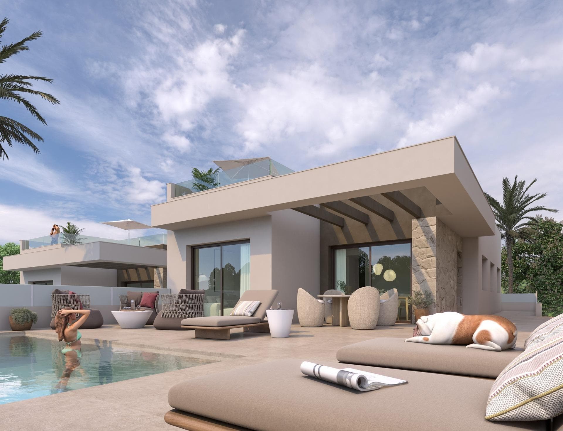 Exclusive New Build Villas for Sale in Benijofar Near Ciudad QuesadaPrime Location on the Costa Blanca SouthDiscover this boutique development of only 6 independent villas located in Benijofar, right next to Ciudad Quesada in the sought after Atalaya Park area. This peaceful residential neighborhood offers the perfect balance between tranquility and convenience, with supermarkets, restaurants, cafes and essential services all within walking distance. Benijofar is a charming Spanish town known for its relaxed lifestyle, while nearby Ciudad Quesada adds an international atmosphere with a wide range of leisure and dining options. The beautiful sandy beaches of Guardamar del Segura are just 8 km away, making this an ideal location for both permanent living and holiday homes.Modern Single Level Villas with Spacious LayoutsEach villa is built on one level with a constructed area of 110 m2, set on private plots ranging from 279 m2 to 424 m2. The homes are designed with a functional and contemporary layout, offering 3 bedrooms and 2 bathrooms, including one ensuite.The bright open plan living and dining area connects seamlessly with a fully equipped modern kitchen, creating a comfortable and social living space. Large windows provide direct access to the outdoor area, including a covered porch, terrace and private swimming pool, perfect for enjoying the Mediterranean climate.Large Basement with Multiple PossibilitiesA standout feature of these villas is the spacious 110 m2 basement, delivered fully finished with flooring, painted walls, lighting and electrical points. The basement benefits from natural light and ventilation thanks to English patios, making it a versatile space that can be used as a garage for several vehicles, storage area, gym, office or entertainment room.Optional upgrades allow buyers to customize part of the basement into additional living space with a lounge, bedroom and bathroom. There is also the possibility to add a private rooftop solarium for even more outdoor living.High Quality Finishes and FeaturesThe villas are delivered with ducted air conditioning fully installed, modern kitchens equipped with appliances and fully fitted bathrooms including furniture, mirrors and shower screens. Every detail has been carefully considered to ensure comfort, quality and functionality.Excellent Connectivity and Nearby Points of InterestGuardamar beaches: 8 kmLa Marquesa Golf: 3 kmTorrevieja: 12 kmAlicante city: 40 kmAlicante Airport: 35 kmMarinas and ports: 10 to 15 kmYour Ideal Home on the Costa BlancaWhether you are looking for a permanent residence, a holiday retreat or a smart investment, these exclusive villas in Benijofar offer privacy, modern design and a prime location.Contact us today to receive more information or to arrange a viewing and secure your new villa on the Costa Blanca.