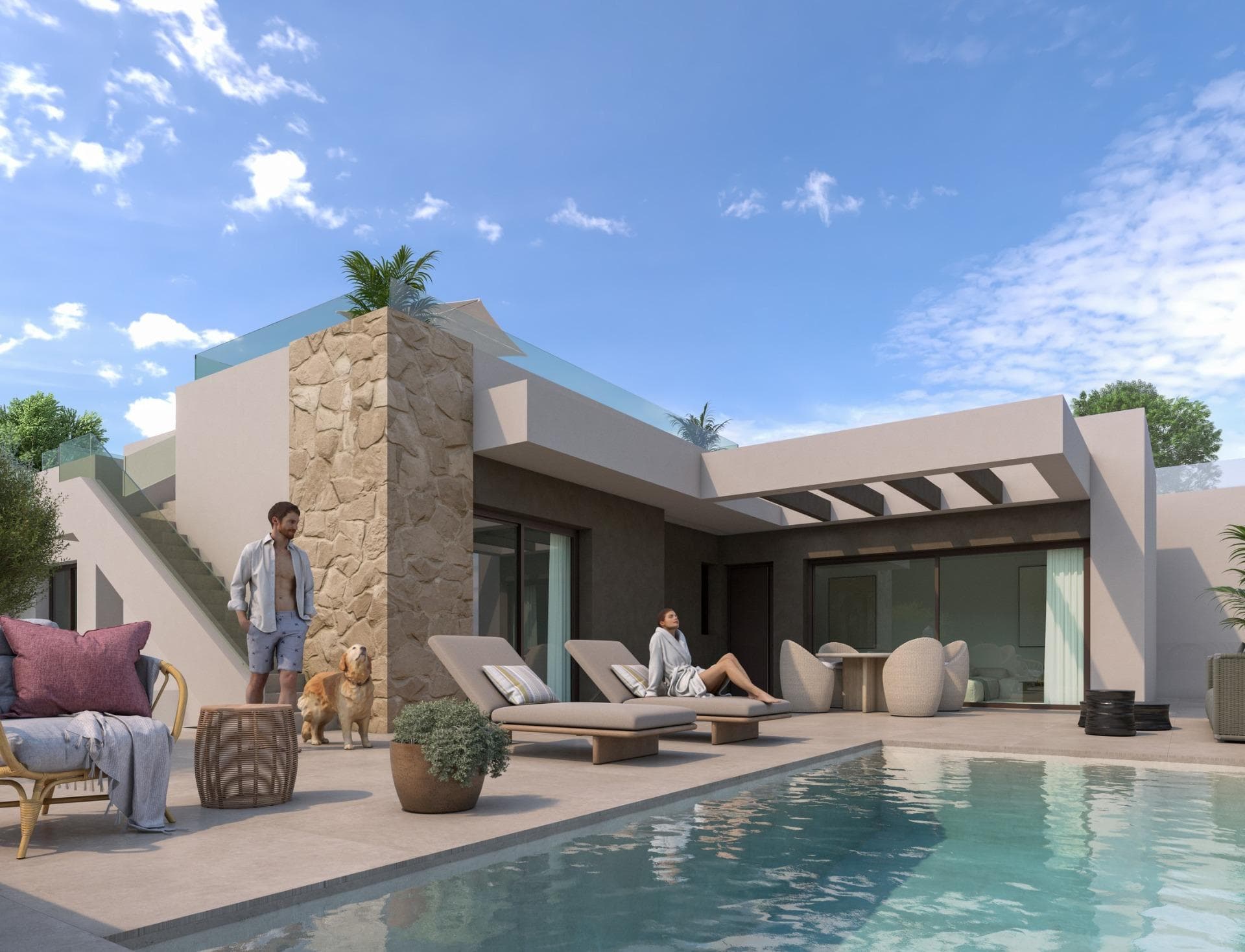 New-build villas for sale in Benijófar, near Ciudad QuesadaA prime location on the Southern Costa BlancaDiscover this exclusive development of just 9 detached villas situated in Benijófar, right next to Ciudad Quesada, in the sought-after area of Atalaya Park. This peaceful residential neighbourhood offers the perfect balance between tranquillity and convenience, with supermarkets, restaurants, cafés and essential amenities just a stone’s throw away. Benijófar is a charming Spanish town known for its relaxed lifestyle, whilst nearby Ciudad Quesada offers an international atmosphere with a wide range of leisure and dining options. The beautiful sandy beaches of Guardamar del Segura are just 8 km away, making this area an ideal place both for permanent residence and for enjoying a second home.Modern single-storey villas with spacious layoutsEach villa is built on a single level with a floor area of approximately 110 m², situated on private plots ranging from 250 m² to 334 m². The homes are designed with a functional and contemporary layout, offering 3 bedrooms and 2 bathrooms, including one en suite.The bright, open-plan living-dining area flows seamlessly into a modern, fully fitted kitchen, creating a comfortable and welcoming living space. Large windows provide direct access to the outdoor area, which includes a covered porch, a terrace and a private swimming pool, perfect for enjoying the Mediterranean climate.Different layoutsSome units come with a basement of around 100 m², which is delivered fully finished with flooring, painted walls, lighting and electrical sockets. The basement benefits from natural light and ventilation thanks to the courtyard windows, making it a versatile space that can be used as a garage for several vehicles, a storage area, a gym, an office or a leisure room.Optional upgrades allow buyers to customise part of the basement to convert it into additional living space with a lounge, a bedroom and a bathroom. There is also the option to add a private rooftop sun deck to further enjoy the outdoor lifestyle.High-quality finishes and featuresThe villas are delivered with fully installed ducted air conditioning, modern kitchens fitted with appliances, and fully fitted bathrooms, including furniture, mirrors and shower screens. Special attention has been paid to every detail to ensure comfort, quality and functionality.Excellent transport links and nearby attractionsGuardamar beaches: 8 kmLa Marquesa Golf: 3 kmTorrevieja: 12 kmAlicante city centre: 40 kmAlicante Airport: 35 kmMarinas and ports: 10–15 kmYour ideal home on the Costa BlancaWhether you’re looking for a permanent home, a holiday home or a smart investment, these exclusive villas in Benijófar offer privacy, modern design and a prime location.Get in touch with us today for more information or to arrange a viewing and secure your new villa on the Costa Blanca.