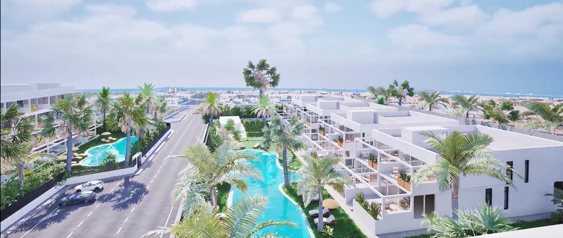 New Build Bungalows for Sale in Mar de Cristal Near the BeachModern Mediterranean Living in Mar de CristalDiscover this exclusive new build residential complex in Mar de Cristal, one of the most attractive coastal areas of the Costa Calida. Located just 900 m from the seafront promenade and the beautiful sandy beaches of the Mar Menor, this boutique development offers an exceptional lifestyle close to the sea. Mar de Cristal is a peaceful and well established seaside town known for its crystal clear shallow waters, relaxed atmosphere and excellent year round services. Supermarkets, bars, restaurants and leisure facilities are all within easy walking distance, making it ideal for both permanent living and holiday enjoyment.Exclusive Development of 16 Modern BungalowsThis stylish new development consists of only 16 contemporary bungalows designed to offer comfort, privacy and quality. Buyers can choose between ground floor properties with private gardens or top floor homes with private solariums. All residences feature 3 bedrooms and 2 bathrooms, including one ensuite.The interiors have been designed with a modern open plan concept, where the kitchen, dining area and living room flow naturally together into one bright and spacious living area. Large sliding doors connect the interior to the terrace, creating an ideal indoor outdoor lifestyle under the Mediterranean sun.High Quality Finishes and Modern ComfortEach property is built with high quality materials and attention to detail. The homes include fitted wardrobes, pre installation for ducted air conditioning, aerothermal system for hot water, electric blinds in bedrooms and fully fitted bathrooms with furniture, mirrors and underfloor heating.The kitchens come fully equipped with appliances, while each apartment also includes a private storage room and an underground parking space, adding both convenience and value.Tropical Communal Areas for RelaxationAt the heart of the development is a beautiful communal swimming pool surrounded by tropical gardens with natural grass, palm trees and sunbathing areas. This carefully designed communal space creates a peaceful environment where residents can relax and enjoy the exceptional climate of the region.Excellent Location Close to Beaches, Golf and MarinasMar de Cristal Beach: 0.9 kmMarina of Mar de Cristal: 1 kmCalblanque Natural Park: 4 kmLa Manga Club Golf Resort: 5 kmLos Belones: 3 kmCartagena: 22 kmMurcia city: 55 kmMurcia International Airport: 49 kmAlicante Airport: 105 kmA Smart Choice on the Costa CalidaWhether you are searching for a permanent residence, a holiday retreat or a secure investment, these new build bungalows in Mar de Cristal combine modern design, quality finishes and a superb coastal location.Contact us today for more information or to arrange a viewing and secure your new home by the Mediterranean.