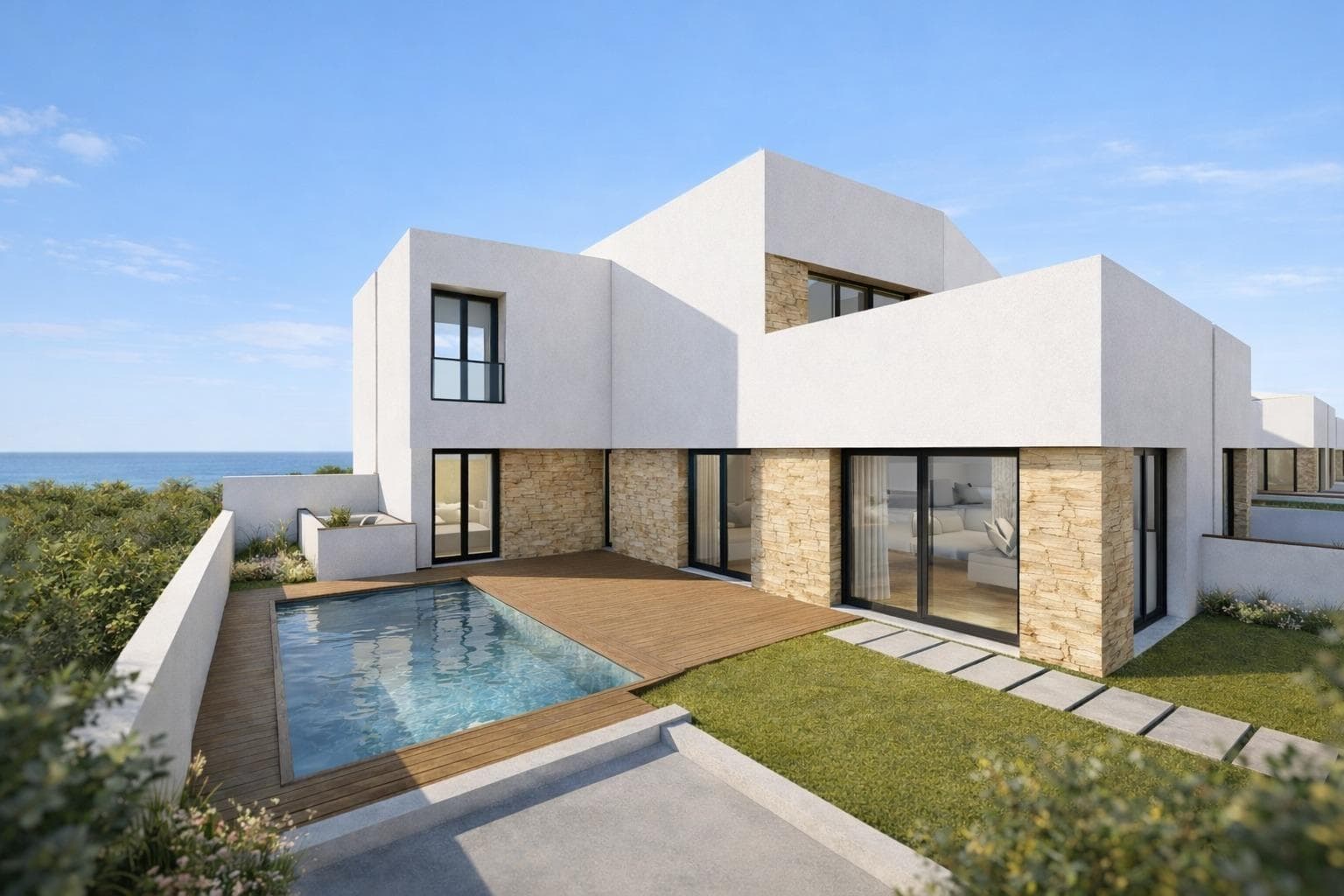 Modern New Build Quad Villas in Bigastro, AlicanteContemporary Villas in a Peaceful Mediterranean SettingDiscover this exclusive development of just 8 modern quad corner villas located in the charming town of Bigastro, in the Alicante province on the Costa Blanca South. Situated in a growing residential area within walking distance of the town center, these stylish homes offer an ideal combination of comfort, modern design and excellent value for money in a peaceful Mediterranean environment.Bigastro is a traditional Spanish town in the Vega Baja region, known for its relaxed atmosphere, excellent local services and convenient access to the coast and major cities. Surrounded by nature and orchards, the town provides an authentic lifestyle while remaining close to beaches, golf courses and shopping centers.Spacious Two Storey Villas with Flexible LayoutsThese contemporary villas offer approximately 142 m2 of built area distributed over two floors. Each property includes 3 bedrooms, with one bedroom conveniently located on the ground floor, 2 bathrooms including one ensuite bathroom, a guest toilet and a private patio. The upper floor features a large open terrace ideal for sunbathing, outdoor dining or relaxing all year round.Buyers can choose between properties with or without a basement. The basement includes an English patio that provides natural light and ventilation, creating additional versatile space suitable for extra bedrooms, a home office, gym, games room or storage area.There is also the possibility to add a private rooftop solarium, a private swimming pool or customize the basement layout according to individual needs.High Quality Features and Energy Efficient DesignThese villas have been designed with modern finishes and energy efficient systems to ensure maximum comfort and low maintenance. Each home includes:Furnished open plan kitchen connected to the living and dining areaFitted wardrobes in all bedroomsPre installation for ducted air conditioningElectric shutters in bedroomsExterior carpentry with thermal break technologyReinforced security entrance doorMotorized vehicle access gateAerothermal system for hot water productionThe combination of contemporary architecture and functional layouts creates bright and welcoming living spaces perfect for permanent living or holiday use.Excellent Location with Great ConnectionsBigastro offers all essential services including supermarkets, schools, sports facilities, parks, restaurants and local shops. Its strategic location provides quick access to nearby coastal areas and major road networks including the AP 7 motorway.Distances to Main Points of InterestBigastro town center: 0.5 kmOrihuela city center: 5 kmVega Baja Hospital: 10 kmGuardamar del Segura beaches: 15 kmLa Zenia Boulevard Shopping Center: 20 kmLo Romero Golf Course: 22 kmVillamartin Golf: 24 kmAlicante International Airport: 48 kmMurcia city center: 55 kmYour New Home on the Costa Blanca AwaitsEnjoy modern Mediterranean living in a peaceful and well connected location on the Costa Blanca South. Contact us today for more information or to arrange a visit to these exclusive new build corner villas in Bigastro.