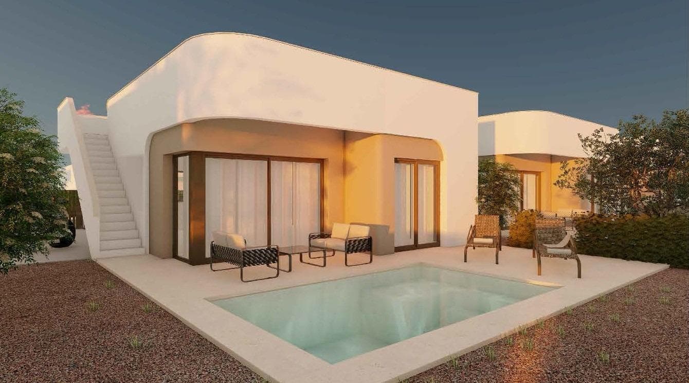 Exclusive villas with private pools at Hacienda del Álamo Golf Resort, Costa CálidaModern villas with private pools in one of Spain’s finest golf resortsDiscover a unique opportunity to purchase a newly built villa at an exceptional price at the Hacienda del Álamo Golf Resort, situated between the historic cities of Cartagena and Murcia, in the heart of the Costa Cálida. These contemporary villas are designed to offer comfort, privacy and elegance, and are set in an exceptional environment dedicated to golf and leisure.Each property offers a spacious layout with 2 bedrooms and 2 bathrooms on a single level. Private rooftop solarium. With plots starting from 260 square metres and a built area of 80 square metres, these homes offer ample space for indoor and outdoor living.High-quality features and finishesThese villas are equipped with all modern amenities to ensure maximum comfort and style, including:Garden with drip irrigation systemFully fitted kitchen with cupboards and appliances includedPre-installation for ducted air conditioningBathrooms with fitted units, mirrors and shower screensAluminium windows with thermal break and double glazingPrivate 3x6 m swimming pool with showerLuxury living at Hacienda del Álamo Golf ResortHacienda del Álamo is renowned as one of Spain’s finest golf resorts, offering residents a relaxed, active and comfortable lifestyle.18-hole golf course and academySports facilities including tennis, padel, a gym and fitness classesMain clubhouse with panoramic views, a Mediterranean restaurant and sunny terraces4-star hotel and spa for relaxation and well-beingFacilities for the whole family, with children’s play areas, swimming pools and cycle pathsTraditional Spanish village with shops, cafés and new restaurants opening soonStrategic location with excellent transport linksCorvera Airport (Murcia): 18 km (approx. 15 minutes)Cartagena: 36 kmMurcia city centre: 40 kmMar Menor beaches: 28 kmShopping centres (Dos Mares, Espacio Mediterráneo): less than 30 kmYour dream home next to the golf course awaitsWhether you’re looking for a permanent home, a holiday retreat or a smart investment on the Costa Cálida, these golf course villas at Hacienda del Álamo are the perfect choice. Contact us today for more information or to arrange a personalised viewing.