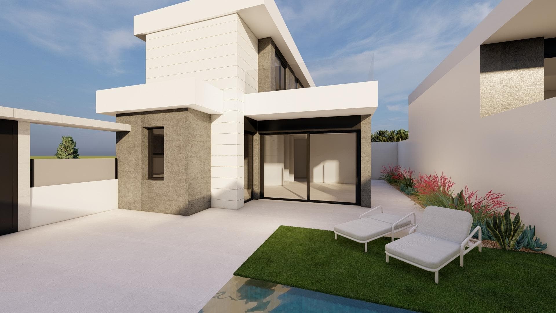 Modern New Build Villas in Pilar de la Horadada Close to the BeachExclusive Collection of Detached Villas on the Costa BlancaDiscover this attractive new build development of just four independent villas in Pilar de la Horadada, one of the most desirable locations on the southern Costa Blanca. Designed to combine modern architecture, comfort, and functionality, these contemporary homes offer the perfect setting for permanent living, holiday escapes, or property investment in Spain.Located in a peaceful residential area on the outskirts of the town, the villas enjoy a privileged position within walking distance of the town centre and just 3 km from the beautiful Mediterranean beaches of Torre de la Horadada.Contemporary Homes Designed for Mediterranean LivingThe development offers a selection of detached villas distributed over one or two floors, allowing buyers to choose the layout that best suits their lifestyle.Each property features 3 spacious bedrooms and 2 fully equipped bathrooms, including a master ensuite bathroom. The bright open plan living and dining area seamlessly connects with a modern American style kitchen, creating a practical and welcoming space for everyday living and entertaining.The two storey villas also benefit from an additional guest toilet and a spacious first floor sun terrace, perfect for relaxing and enjoying the pleasant climate throughout the year.Private Outdoor SpacesEvery villa is set on a private plot designed to maximize outdoor enjoyment. The landscaped garden includes a private swimming pool and on plot parking area, providing privacy and convenience.The outdoor areas offer the ideal setting for family gatherings, al fresco dining, and making the most of the more than 300 days of sunshine that characterize the Costa Blanca.Quality Specifications and Modern FeaturesThese homes are built with quality materials and modern finishes to ensure comfort and energy efficiency.Included features:Fitted kitchen furnitureComplete bathrooms with vanity units, mirrors, and shower screensBuilt in wardrobesPre installation for ducted air conditioningPrivate swimming poolPrivate parking within the plotExcellent Location in Pilar de la HoradadaPilar de la Horadada is a traditional Spanish town that offers a wonderful combination of local charm and modern amenities. Residents enjoy a wide selection of shops, restaurants, supermarkets, banks, sports facilities, cycling routes, and walking trails. The vibrant Plaza de la Iglesia and Calle Mayor provide an authentic Mediterranean atmosphere throughout the year.Key distances:Torre de la Horadada Beach: 3 kmLo Romero Golf Course: 6 kmLas Higuericas Beach: 4 kmMarina Torre de la Horadada: 4 kmZenia Boulevard Shopping Centre: 15 kmMurcia Corvera Airport: 45 kmAlicante International Airport: 75 kmYour New Home on the Costa BlancaCombining modern design, private outdoor living, excellent construction quality, and a fantastic location close to the beach and all services, these exclusive villas represent an outstanding opportunity on the Costa Blanca South.Contact us today for more information and reserve your new villa in Pilar de la Horadada before this limited collection is sold out.