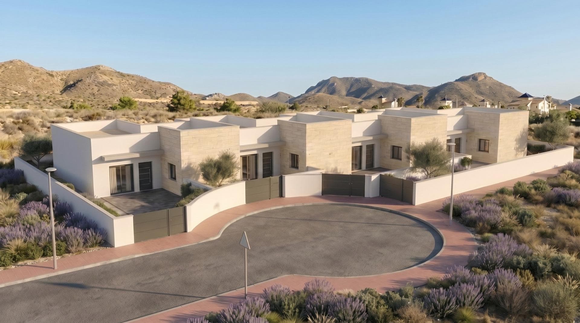 Development of 4 newly built semi-detached and terraced villas with private swimming pools at the Mazarrón Country ClubModern villas in a peaceful residential settingDiscover this exclusive development of semi-detached and terraced villas situated in the Mazarrón Country Club area, Murcia. Set in a peaceful residential setting and surrounded by nature, this location offers the perfect balance between tranquillity and accessibility. The Country Club is renowned for its relaxed atmosphere, wide streets and proximity to both the coast and the town of Mazarrón, making it an attractive option for permanent residence or holiday homes.Each villa is laid out over a single storey plus a sun terrace, featuring 3 bedrooms and 2 bathrooms (one of which is en-suite) on plots from 176 m².The bright, open-plan living area combines the lounge, dining room and kitchen, with direct access to the terrace and private swimming pool. The large windows allow natural light to flood throughout the house and create a seamless connection between indoor and outdoor living.Each property also includes on-site parking, ensuring convenience and security.Private sun terrace with unobstructed viewsAccessible via an external staircase, the private rooftop sun terrace offers an additional outdoor space to enjoy the Mediterranean climate all year round. The sun terrace is fitted with water and electricity connections, allowing for the future installation of an outdoor kitchen, an outdoor shower or a relaxation area. This elevated space is perfect for relaxing, entertaining guests or enjoying panoramic views of the surrounding landscape.High-quality finishes and modern comfortsThese newly built villas are constructed using high-quality materials and modern finishes to ensure their durability and comfort. Features include fitted wardrobes in all bedrooms, pre-installation for ducted air conditioning and a fitted kitchen. The contemporary design and practical layout make these properties ideal as a permanent home, holiday home or smart investment.Convenient location near Mazarrón and the coastThe development is situated approximately 9 km from the beaches of Mazarrón and just 5 km from the town of Mazarrón, where all essential amenities can be found, including shops, restaurants, medical centres and schools. The area also benefits from easy access to the motorway, allowing for seamless connections to nearby towns and villages.Key distances to points of interestTown of Mazarrón: 5 kmBeaches of Mazarrón and Bolnuevo: 9 kmMazarrón marina: 14 kmGolf courses: 20 kmMurcia Corvera Airport: 45 kmCity of Cartagena: 35 kmYour new home on the Costa CálidaEnjoy privacy, comfort and the outdoor lifestyle in one of these exclusive, newly built semi-detached villas at the Mazarrón Country Club. Contact us today for further information or to arrange a viewing and secure your place in this attractive residential area.