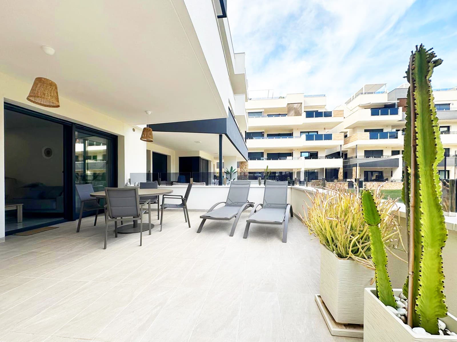 This beautiful, fully furnished luxury apartment, built in 2023, offers the best lifestyle in a privileged setting. Greeted by a bright and welcoming atmosphere, due to its east/west orientation, the apartment, located on the ground floor of the building, offers a living room with 2 accesses to the outdoor terraces where you can enjoy private access to the the community gardens and pool area and the Mediterranean climate.The kitchen is the epitome of luxury, boasting high-quality finishes and seamlessly integrating with the living room, creating an ideal space for sharing moments with family and friendsTwo spacious double bedrooms, perfect for resting and relaxing, and two elegant bathrooms with underfloor heating, one of them en suite with bathtub for sophisticated comfort. The kitchen is the epitome of luxury, boasting high-quality finishes and seamlessly integrating with the living room, creating an ideal space for sharing moments with family and friends. From the living room, you access a charming 14 sq. m terrace, where you can enjoy unobstructed views and the Mediterranean climate.This apartment includes several exceptional amenities: air conditioning with an Airzone system for personalized comfort, built-in wardrobes that optimize space, electric blinds, utility room and an additional 5 m² storage room on the garage floor for extra storage. It also includes disabled access and an elevator from the private underground parking area.Make the most of the community facilities, which have everything you need for relaxation and staying active. There's an amazing pool, gym, jacuzzi and sauna – perfect for unwinding and keeping fit! The location is amazing! Just 4km from the beach and surrounded by all kinds of great services, including a ALDI supermarket just a 10-minute walk away, as well as doctors, schools, and parks, this is the perfect place to live.This apartment is ideal for families and anyone looking for an active and comfortable lifestyle. It even includes access to children's areas in the same residential complex! Don't miss out on this incredible opportunity to live in this amazing apartment in Orihuela Costa.Los Altos is an ideal holiday destination for the whole family at any time of year and a great place for permanent residence.