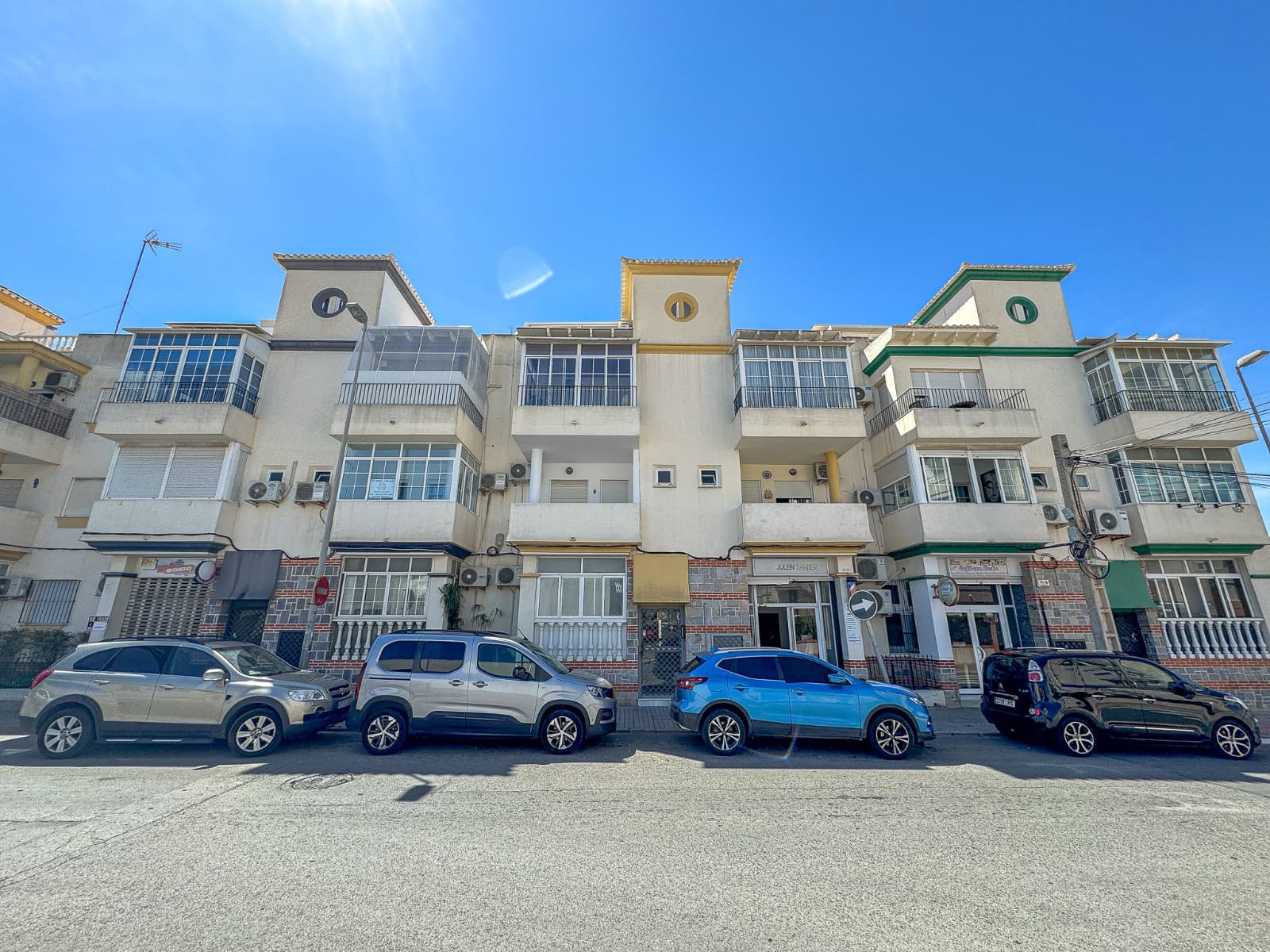Penthouse near the center of Torrevieja, with its own wonderful roof terrace, where you can enjoy the sun all day long!This spacious apartment has a functional room layout, from the bright hallway you can immediately access the first bedroom, bathroom, living room, and kitchen, which has a convenient utility room at the end. There is a dining area in connection with the bright living room. You can access the glazed balcony from the living room and the master bedroom. Both bedrooms have built-in wardrobes, which provide practical storage space.From the balcony there is a spiral staircase to the roof terrace, which is the size of the apartment, and which is partially covered. The covered part has a dining area, and the open part of the roof terrace gets sun all day long.The residents of the community have access to a shared swimming pool area, which you can enjoy all year round.The services of the city center are very close, La Loma health center and pharmacy right next door, supermarkets Aldi and Consum about half a kilometer away, and the sandy beaches of Playa del Cura and Los Locos only about a kilometer away. Also you have easy access to the airport, Torrevieja bus station less than a kilometer away.Community fee 420 €/yearProperty tax approx. 195 €/year