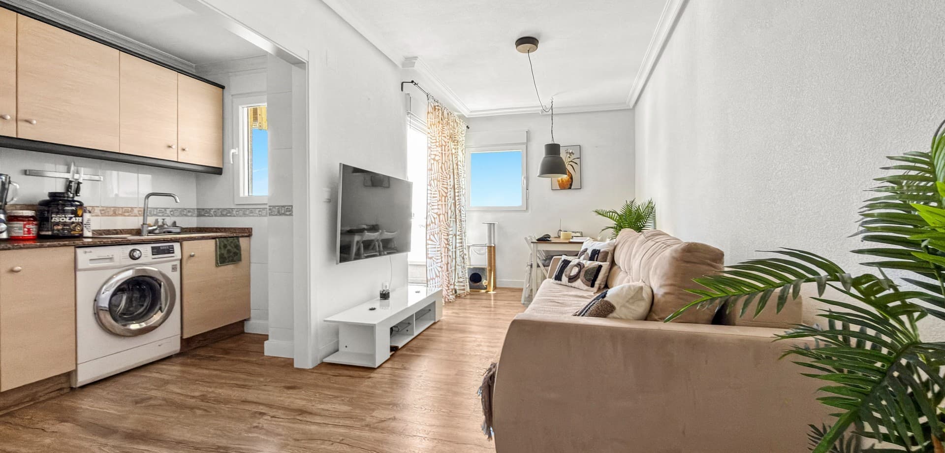 Located on the fourth floor, this bright and well-maintained apartment offers a fantastic opportunity to enjoy coastal living in Torrevieja. With panoramic sea views, a sunny balcony, and access to a communal swimming pool, this property is ideal as a holiday home, permanent residence, or rental investment.The apartment features two comfortable bedrooms, one bathroom, and a bright living area that opens directly onto the balcony, where you can enjoy the Mediterranean climate and stunning views of the sea. The property has been partially renovated, combining modern updates with practical functionality.Sold furnished and equipped with air conditioning, the apartment is ready to move into and enjoy immediately. Residents also benefit from access to a well-kept communal pool, perfect for cooling off during the warmer months.Conveniently located close to beaches, shops, restaurants, and all essential services, this apartment offers an excellent combination of comfort, views, and location in one of Costa Blanca's most popular coastal destinations.Key Features:2 Bedrooms1 BathroomFourth-floor apartmentSunny balconyPanoramic sea viewsCommunal swimming poolPartially renovatedFurnishedAir conditioningClose to amenities and the beach