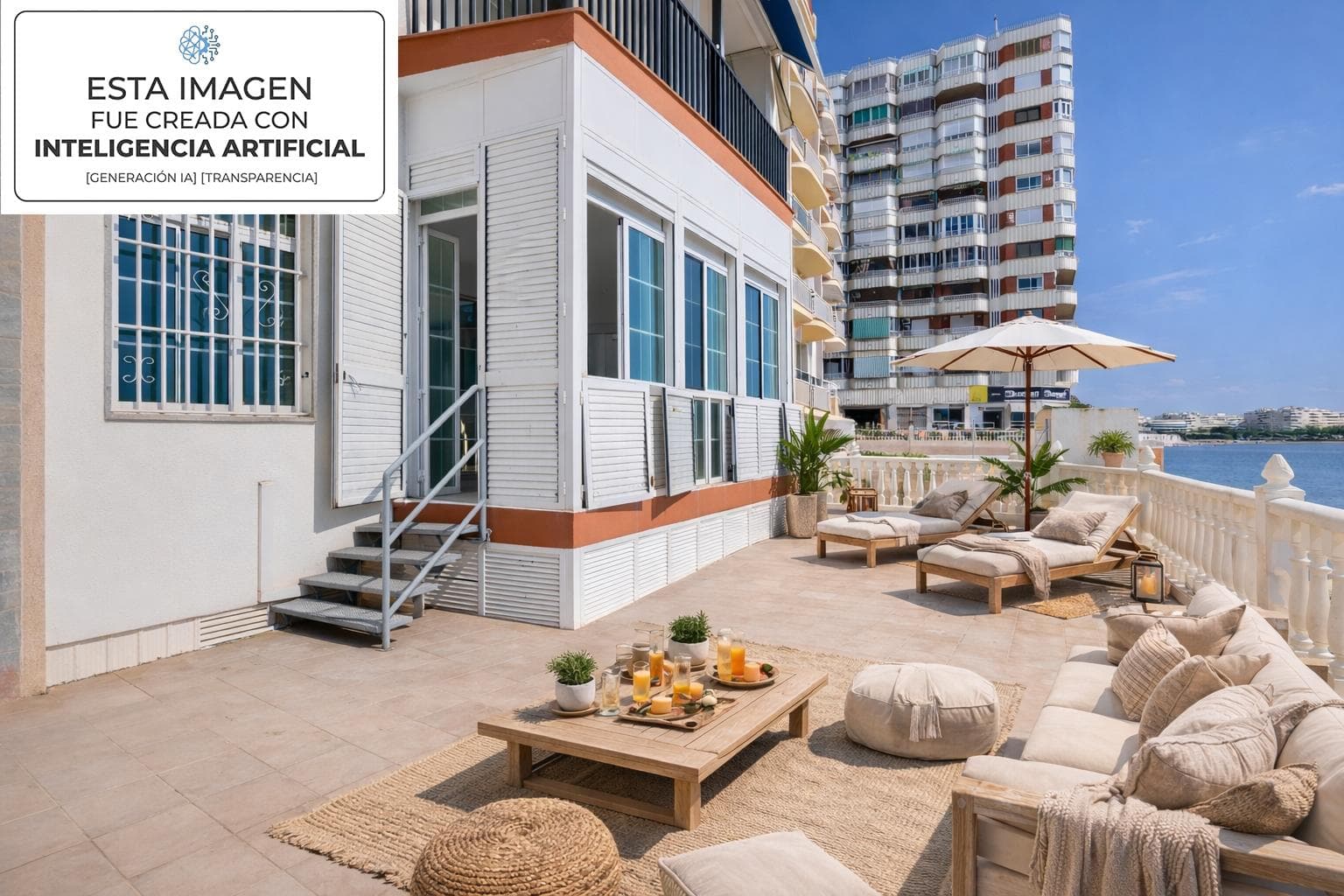38 M² OF PRIVATE TERRACE WITH ENDLESS SEA VIEWSTHE LUXURY OF LIVING ON THE FRONTLINE IN TORREVIEJAWake up every day to the sound of the waves and the scent of the Mediterranean. This spectacular ground-floor apartment, ready to move into, offers you a lifestyle where the sea is not seen from afar its lived from your own 38 m² private terrace.Located in the prestigious Acequión area, just 120 meters from Los Náufragos Beach (Blue Flag), this home combines elegance, space, and an unbeatable location in the heart of the Costa Blanca.Main featuresTotal area 108 m² + 38 m² private terrace with direct sea views4 spacious bedrooms2 full bathroomsModern and functional open-plan kitchenSoutheast orientation natural light all day longClosed double garage includedProperty tax (IBI) €315/year Garage tax €51.61/year Community fees €610/yearBuilding from 1981 in excellent conditionEnjoy the comfort of having everything within reach supermarkets, restaurants, pharmacies, bars, shopping centers, and Alicante Airport just 40 minutes away.Torrevieja will captivate you with its Mediterranean climate over 300 days of sunshine a year its promenade, the Natural Park of Las Lagunas de La Mata, and its Blue Flag beaches.This apartment is not just a property its an invitation to live by the sea, with the luxury of a terrace that seems to touch the horizon.