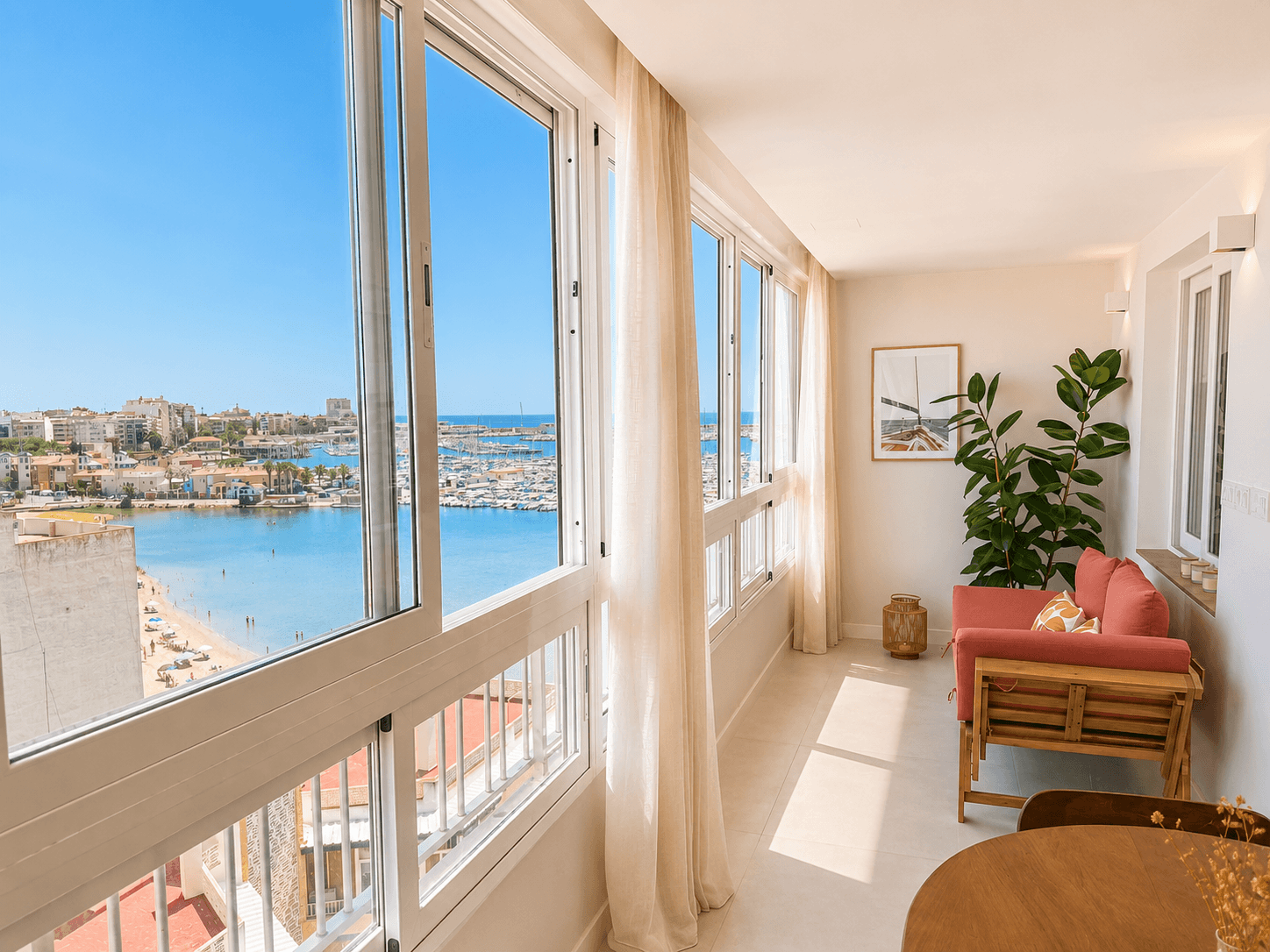 Exclusive Luxury Seafront Apartment in Torrevieja €329,000Imagine waking up every morning to the relaxing sound of the sea and an endless panoramic view of the Mediterranean. This elegant seafront apartment, fully renovated in 2025, offers a unique living experience where contemporary design blends perfectly with Mediterranean charm.Located on the first line of the beach in Torrevieja, Costa Blanca, the property offers 110 m² of carefully designed space, created to enjoy natural light and stunning coastal views all year round.Main features of the property 110 m² with modern interior design 3 double bedrooms with excellent natural light 3 full bathrooms with high-end finishes Open-concept kitchen equipped with premium appliances Spacious living-dining room with panoramic windows Glass-enclosed terrace with direct sea views Communal swimming pool surrounded by green areasThe location is exceptional, between Acequión Beach and Los Náufragos Beach, just a 5-minute walk from supermarkets, restaurants, pharmacies, and public transport. Alicante International Airport is only 40 minutes away.An ideal property as a permanent residence, holiday home, or investment on the Costa Blanca.