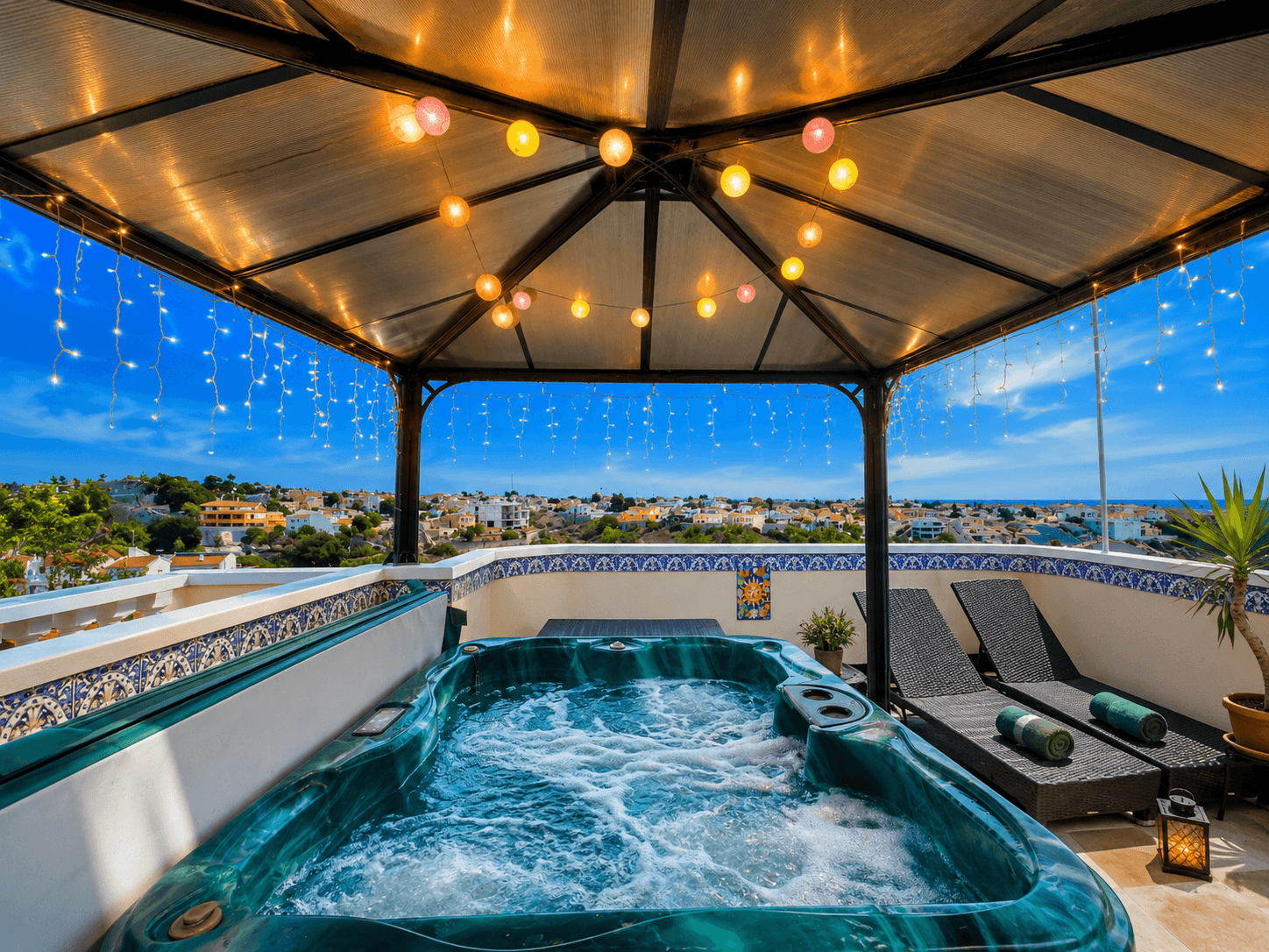 Located in one of the most sought-after areas of La Marina, this stunning detached villa with a guest house offers beautiful sea views in Guardamar del Segura — a setting that perfectly combines tranquility with close proximity to all amenities, restaurants, and shops.The property stands out for its versatility and well-designed layout across two floors. The ground floor features a fully equipped guest apartment, ideal for hosting visitors in complete privacy or as a rental opportunity.On the main floor, the home impresses with its brightness and spacious feel. An elegant open-plan living and dining area with a modern kitchen creates a warm and inviting space, with direct access to a large terrace where you can enjoy the Mediterranean climate and sea views. A private lift connects both levels, adding extra comfort and accessibility.At the top, a spectacular rooftop solarium takes this property to the next level. Equipped with a pergola, summer kitchen, and jacuzzi, it is the perfect space to relax, entertain, and enjoy the views.The villa also includes solar panels, promoting energy efficiency and a sustainable lifestyle. For year-round comfort, it features air conditioning (hot/cold) and a pellet stove.Outside, you will find a low-maintenance garden, private parking, and access to a communal swimming pool.A unique opportunity, whether as a permanent residence, holiday home, or investment with great potential.Interested? We would be delighted to show you this property in person.